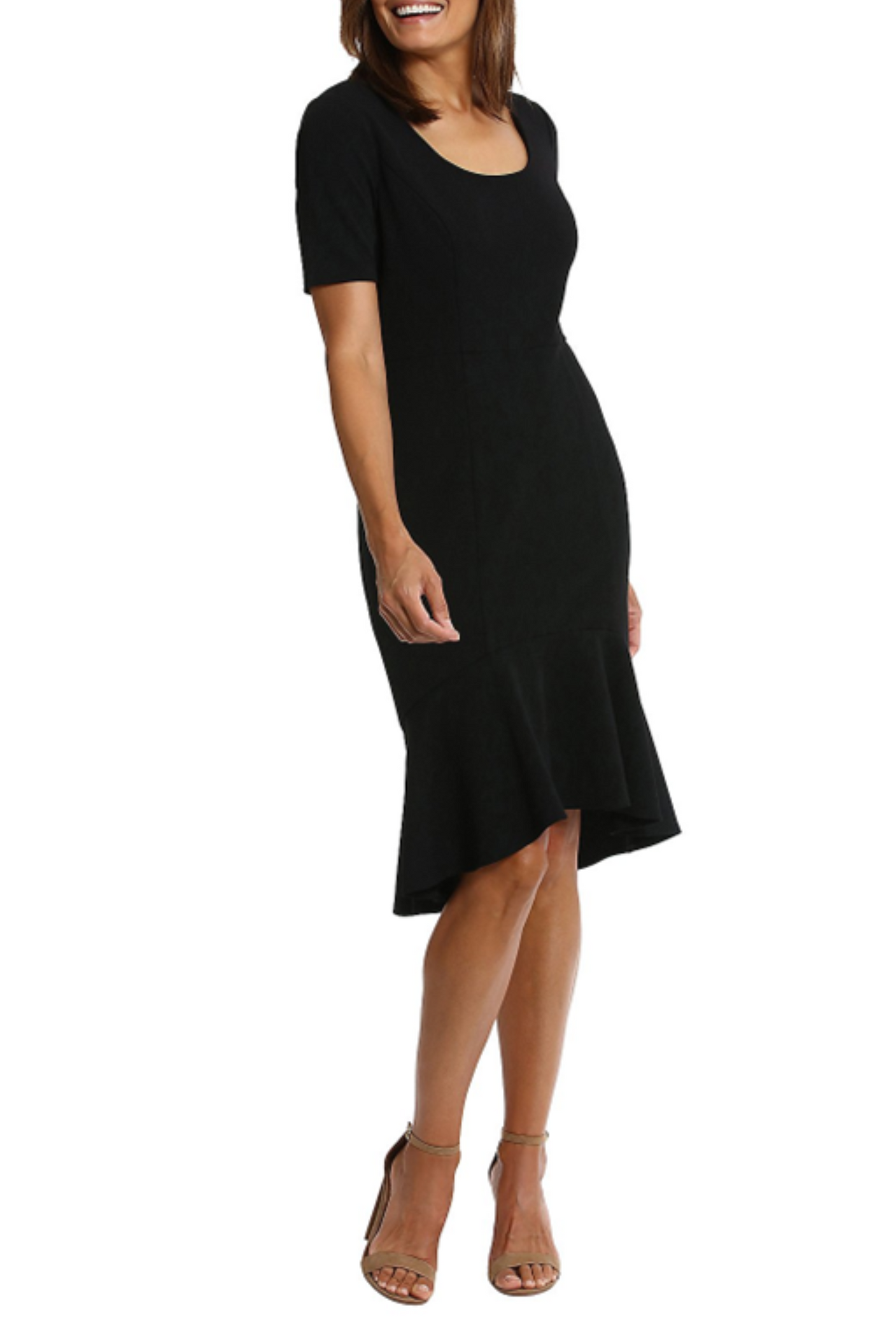 London Times Flounce Hem Short Sleeve Sheath Dress