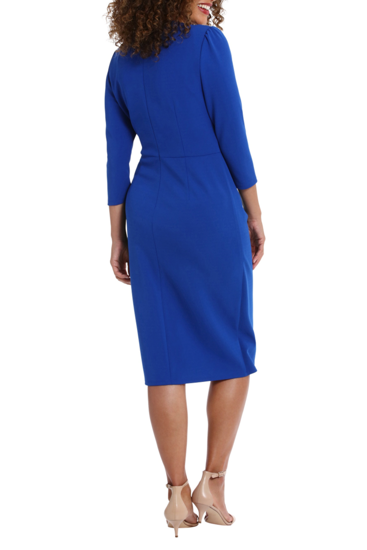 London Times Ruched Waist 3/4 Sleeve Sheath Dress