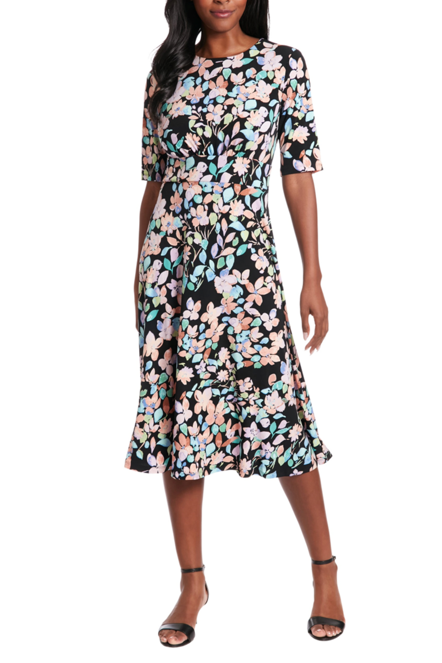 London Times Floral A-line Midi Dress