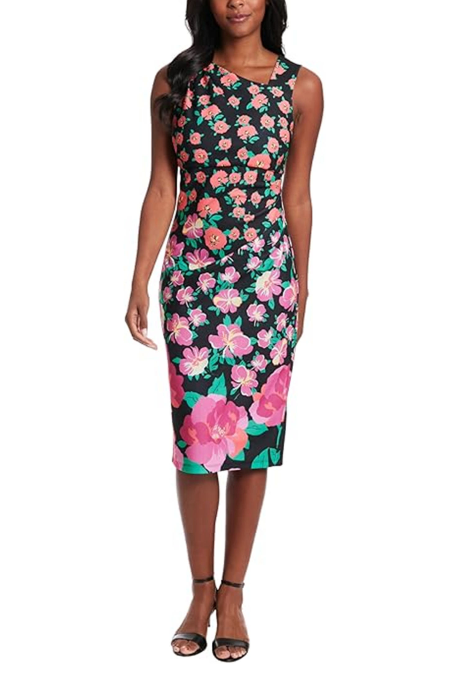 London Times Sleeveless Asymmetrical Neck Dress