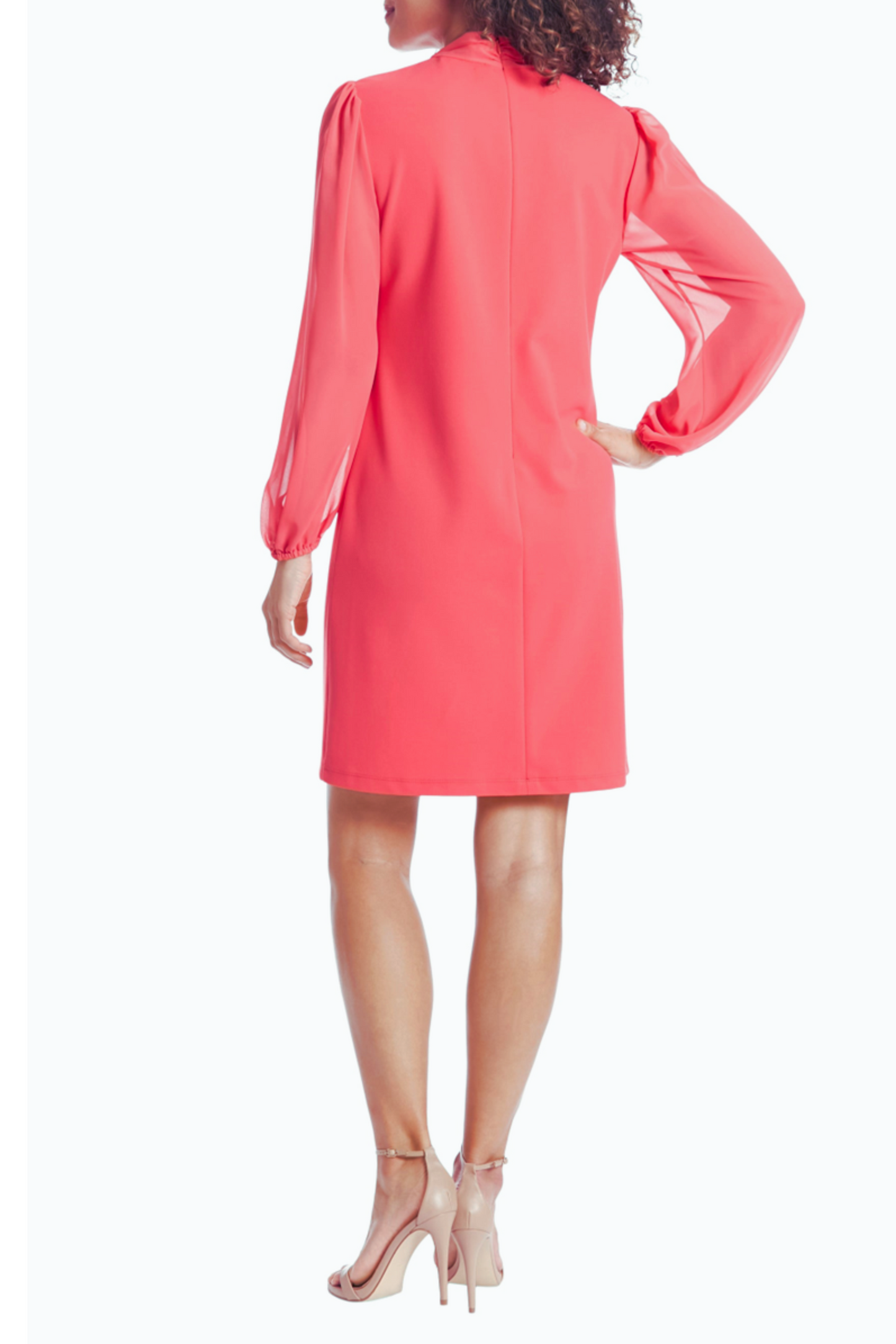 London Times Long Sleeve Tie-Neck Shift Dress
