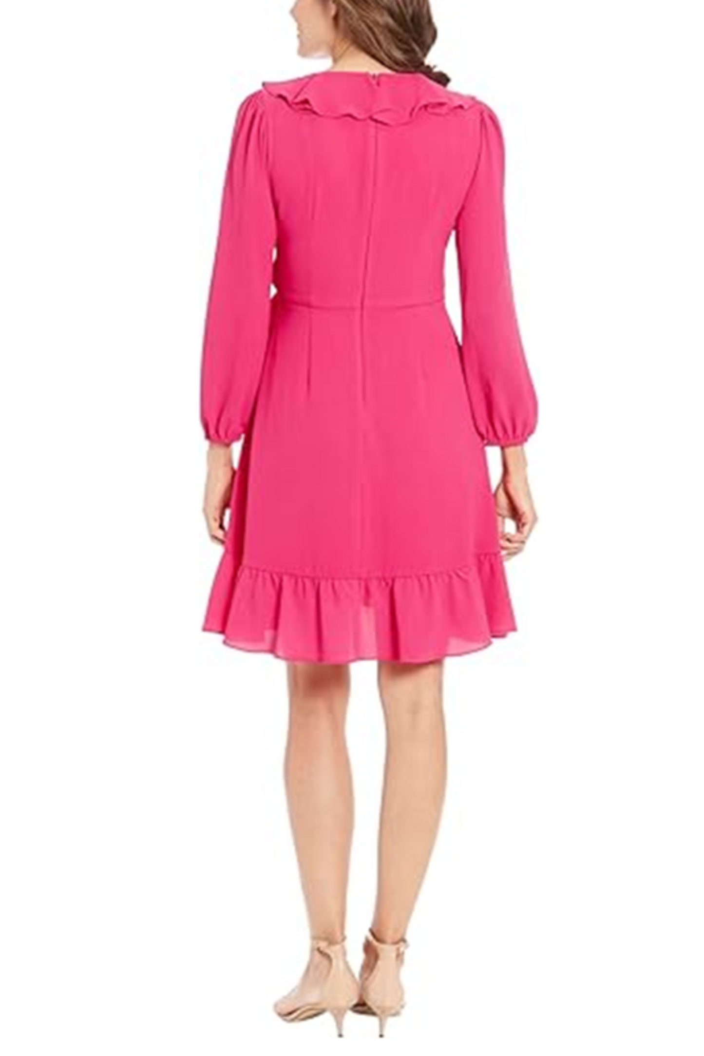London Times Long Sleeve Tie Waist Ruffle Dress