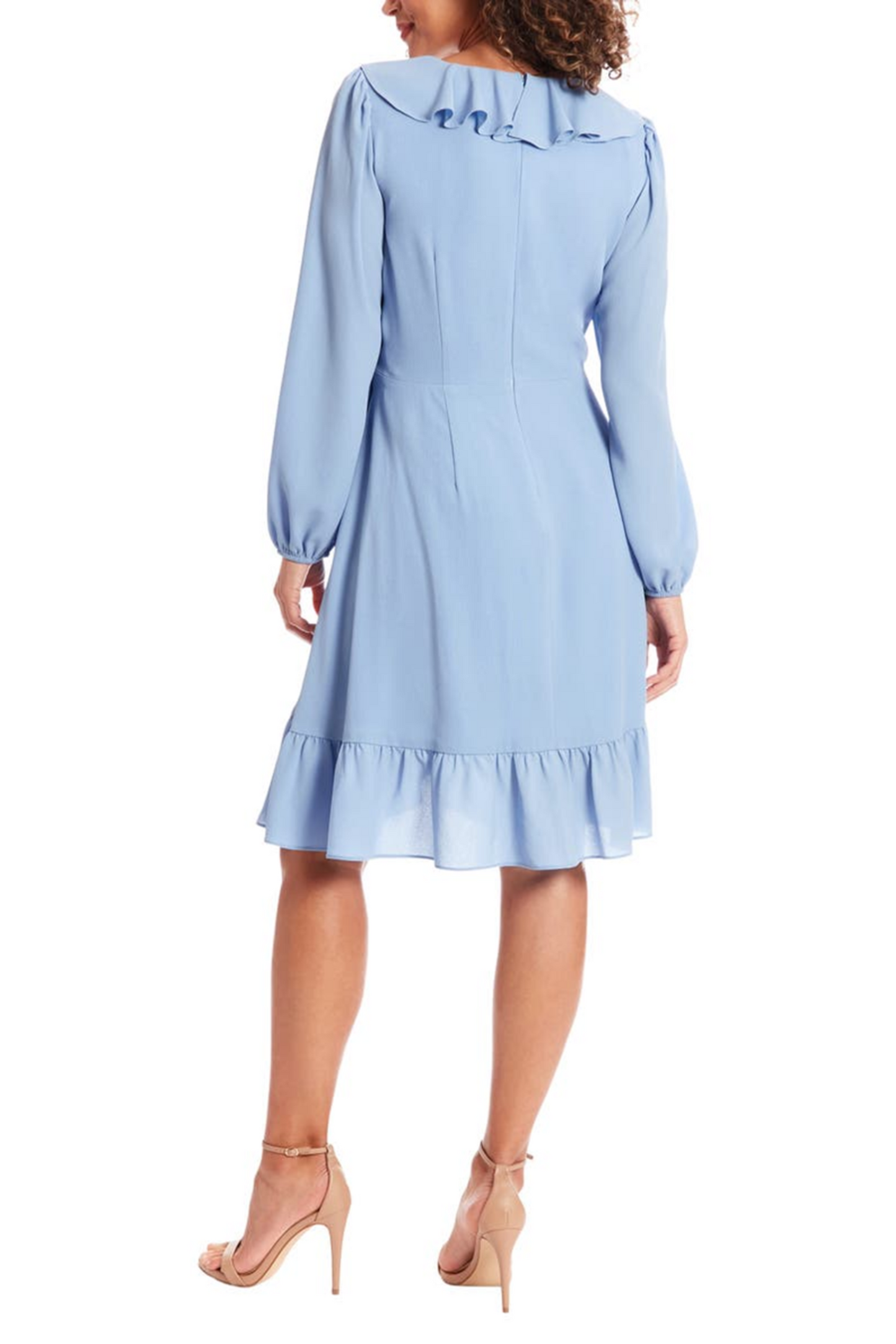 London Times Long Sleeve Tie Waist Ruffle Dress