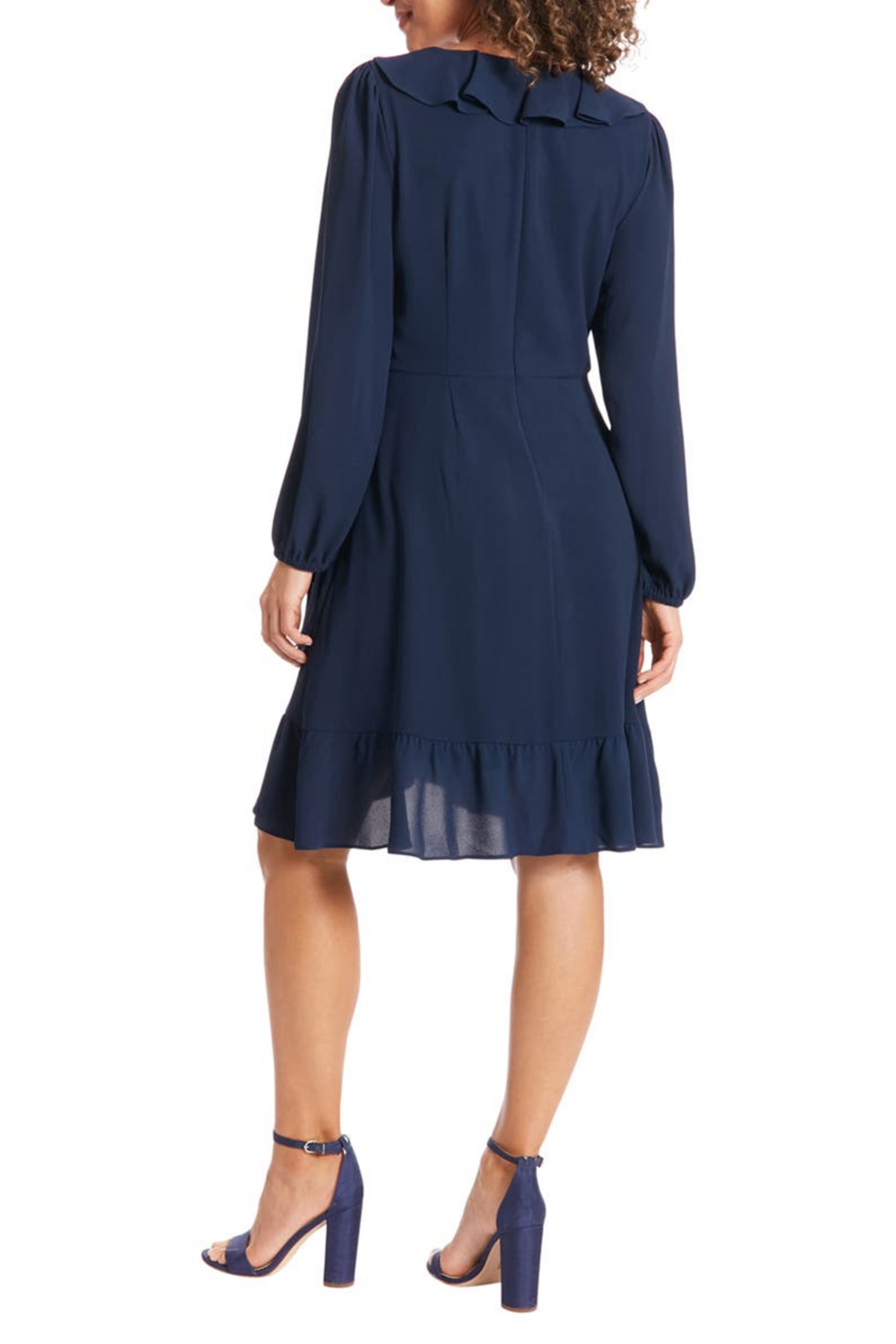 London Times Long Sleeve Tie Waist Ruffle Dress