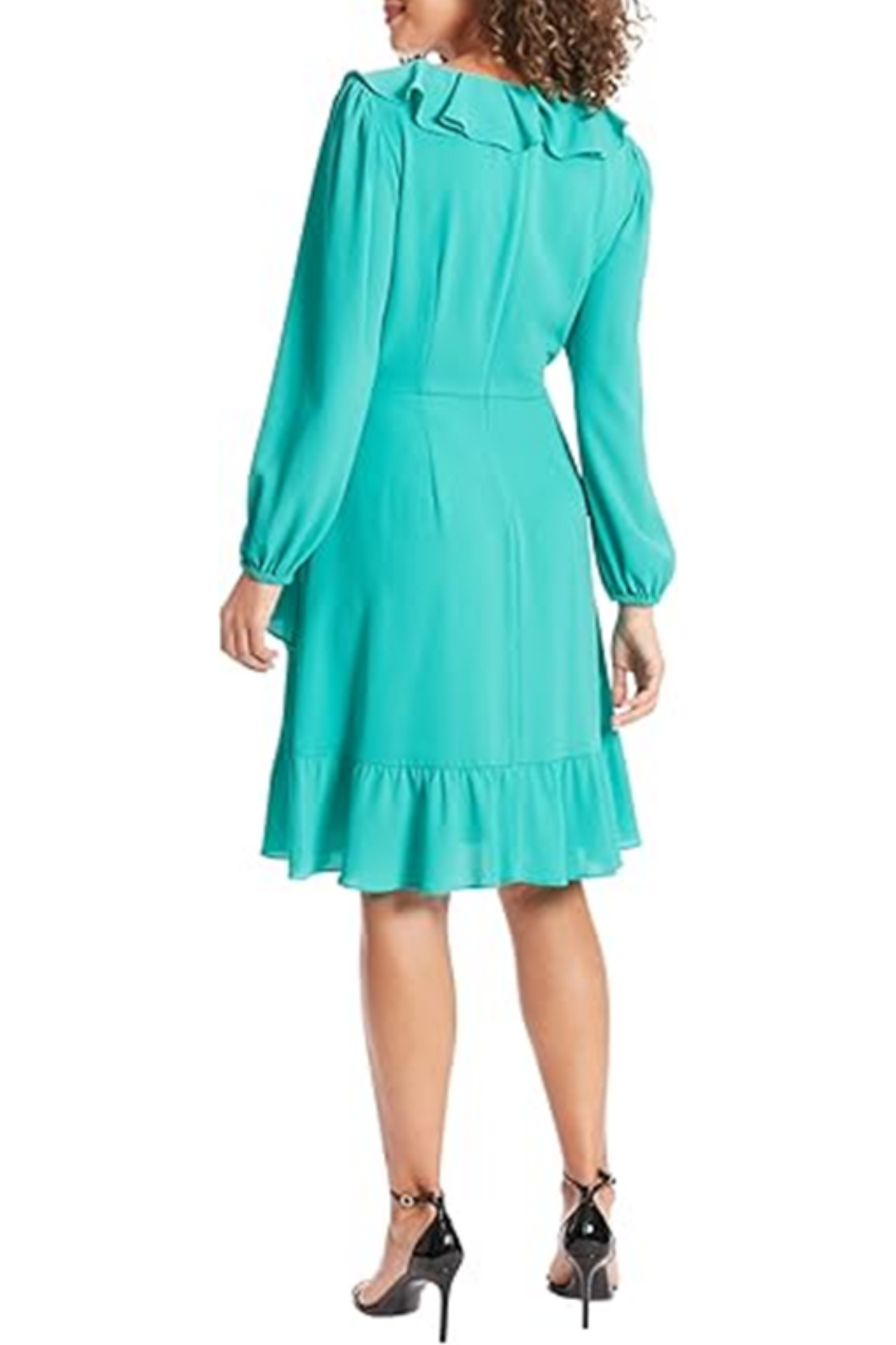 London Times Long Sleeve Tie Waist Ruffle Dress