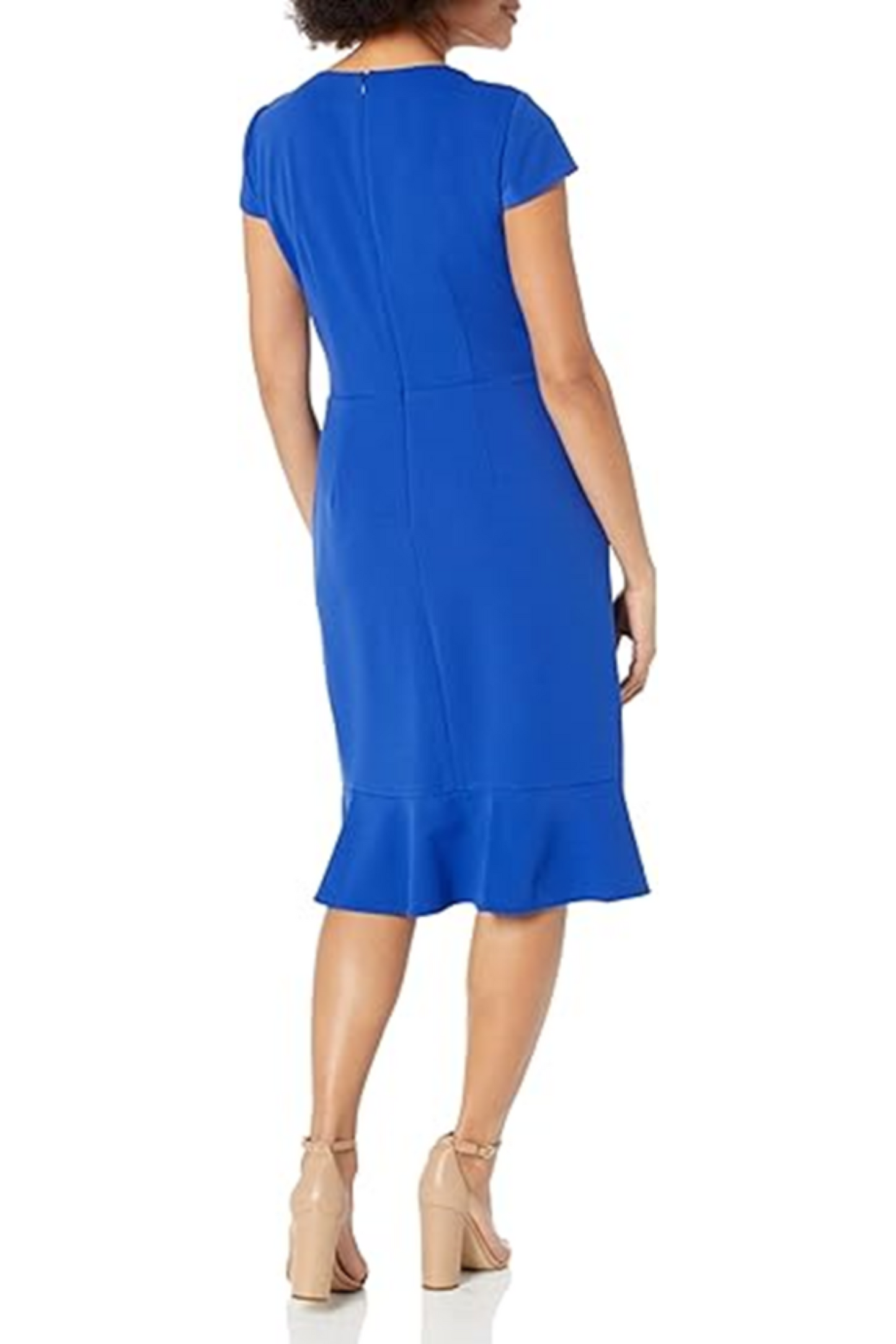 London Times Rosette Ruffled Skirt Faux Wrap Dress