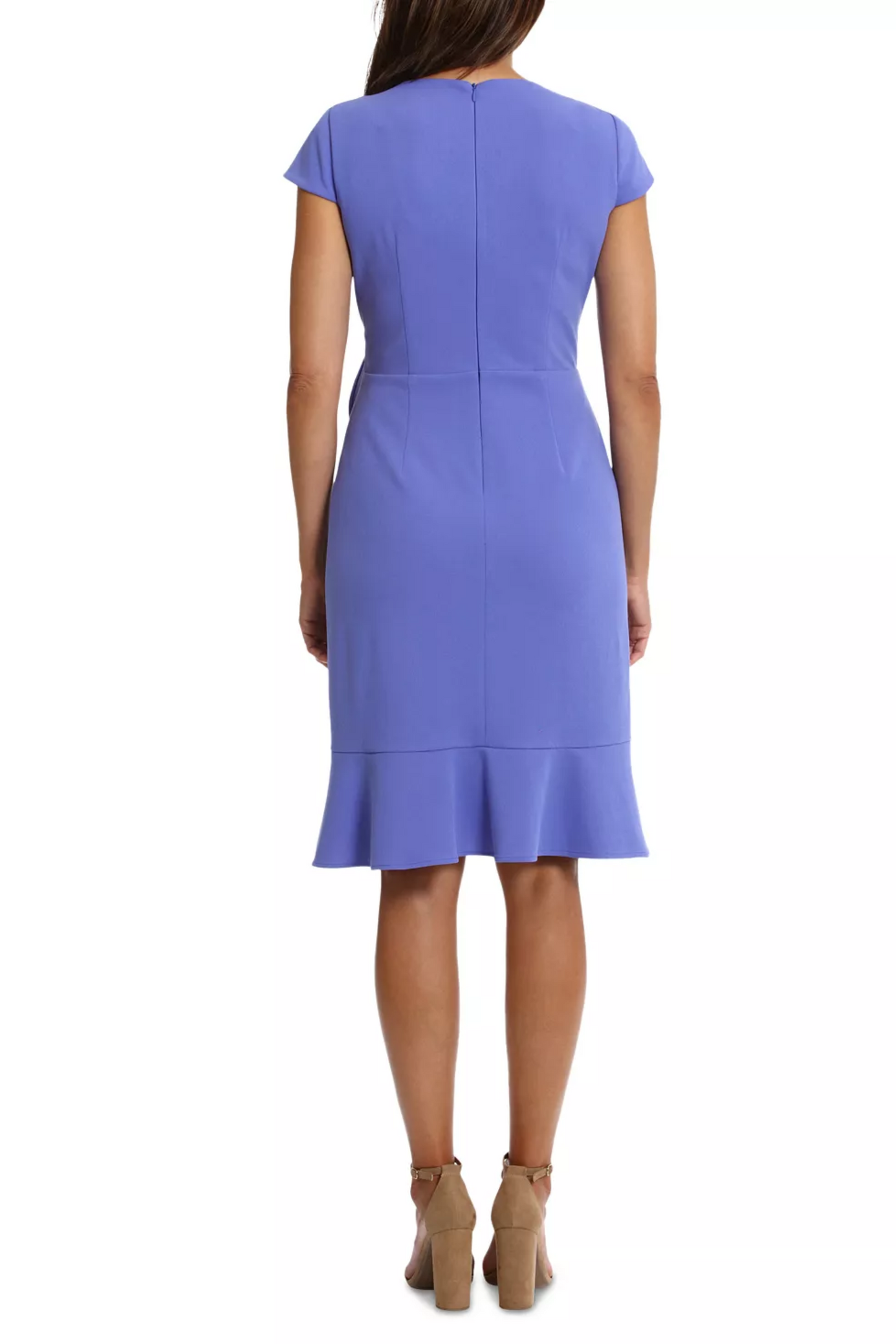 London Times Rosette Ruffled Skirt Faux Wrap Dress