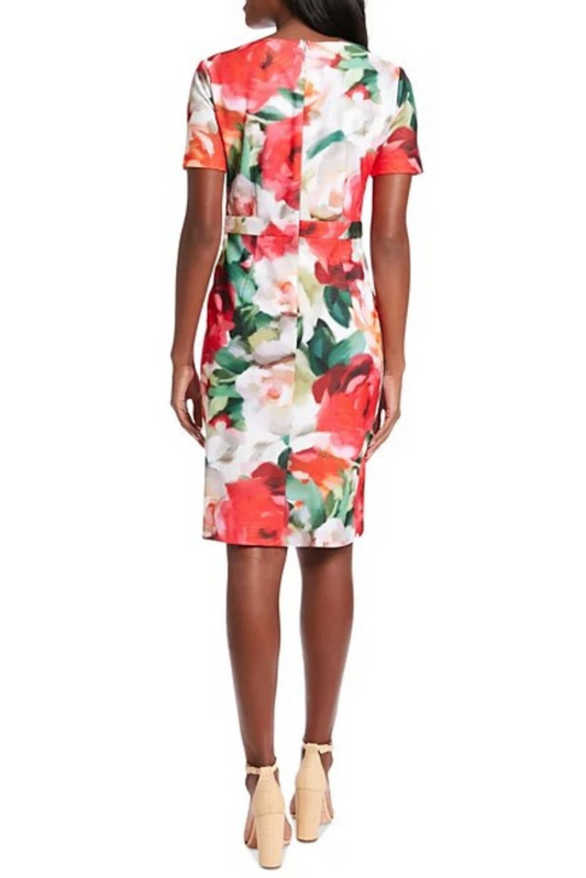 London Times Floral Print Bow Neck Sheath Dress