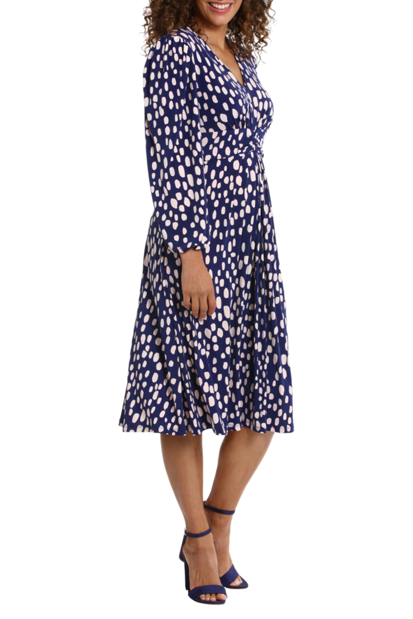 London Times Long Sleeve Ruched Waist Print Dress