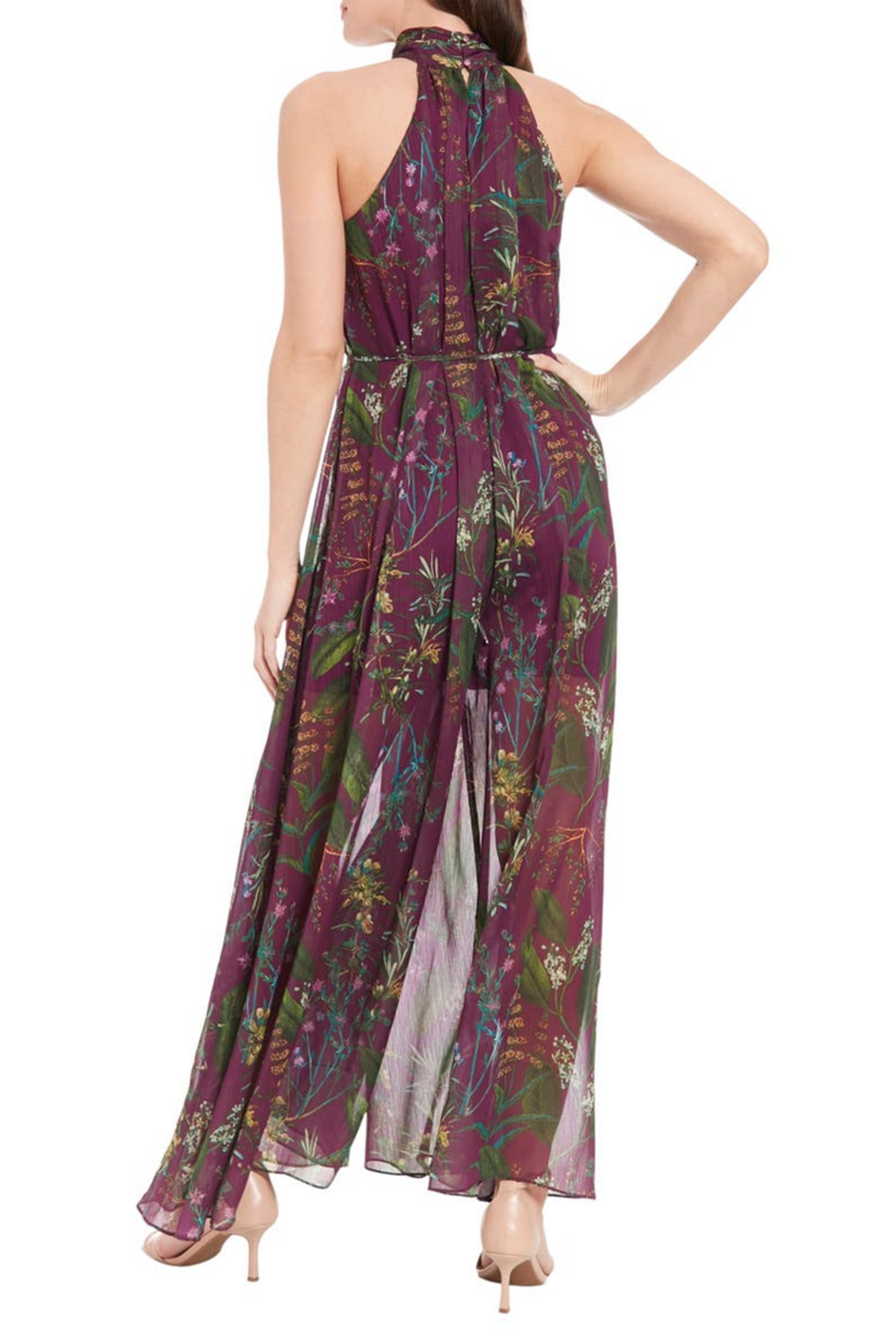 London Times Floral Wide Leg Halter Neck Jumpsuit