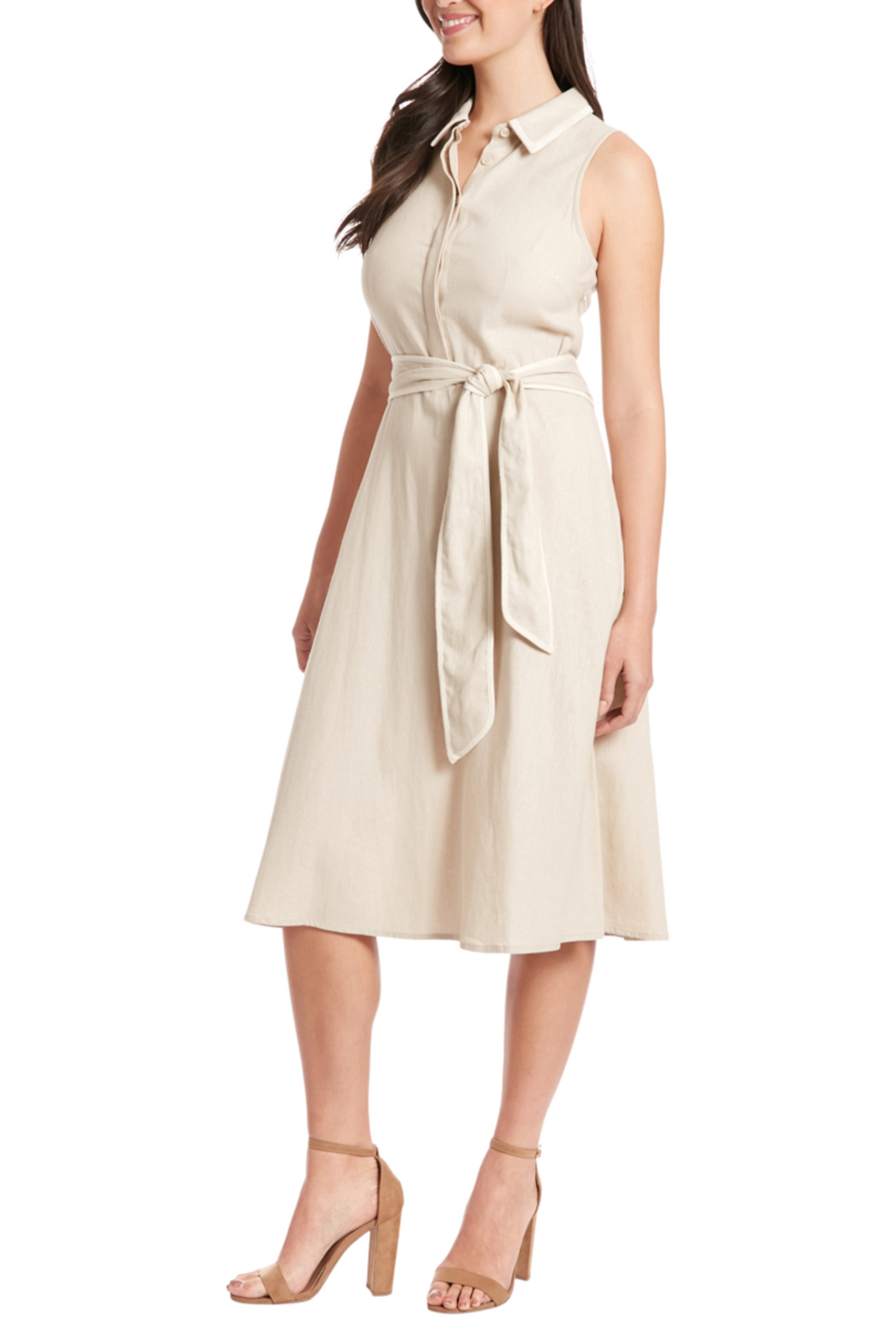 London Times Sleeveless A-Line Belted Dress