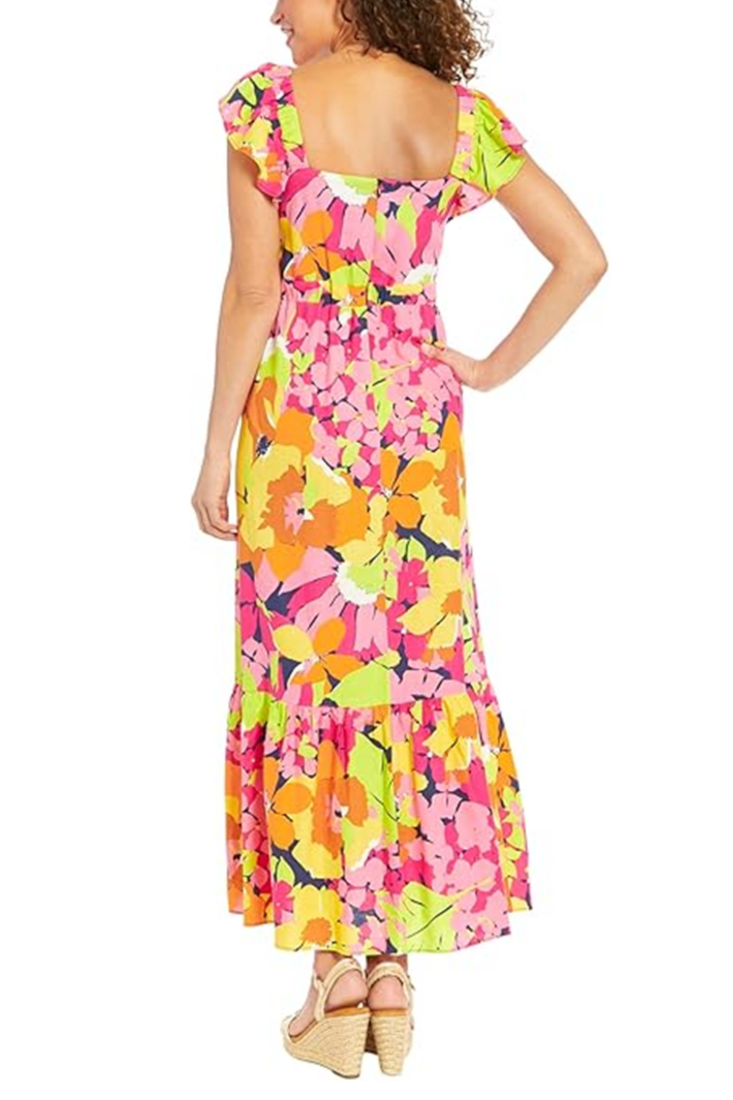 London Times Floral Flutter Sleeve Maxi Dress