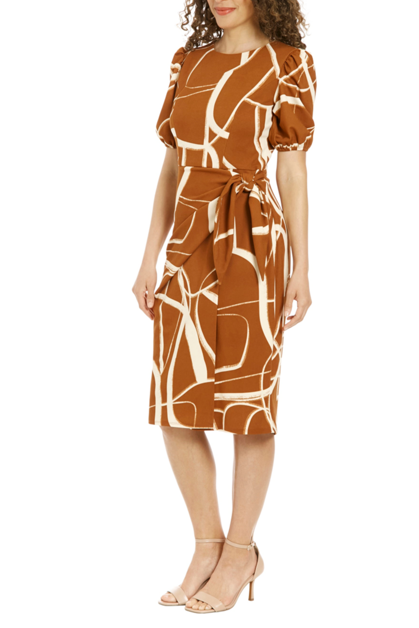 London Times Short Sleeve Side Tie Dress PETITE