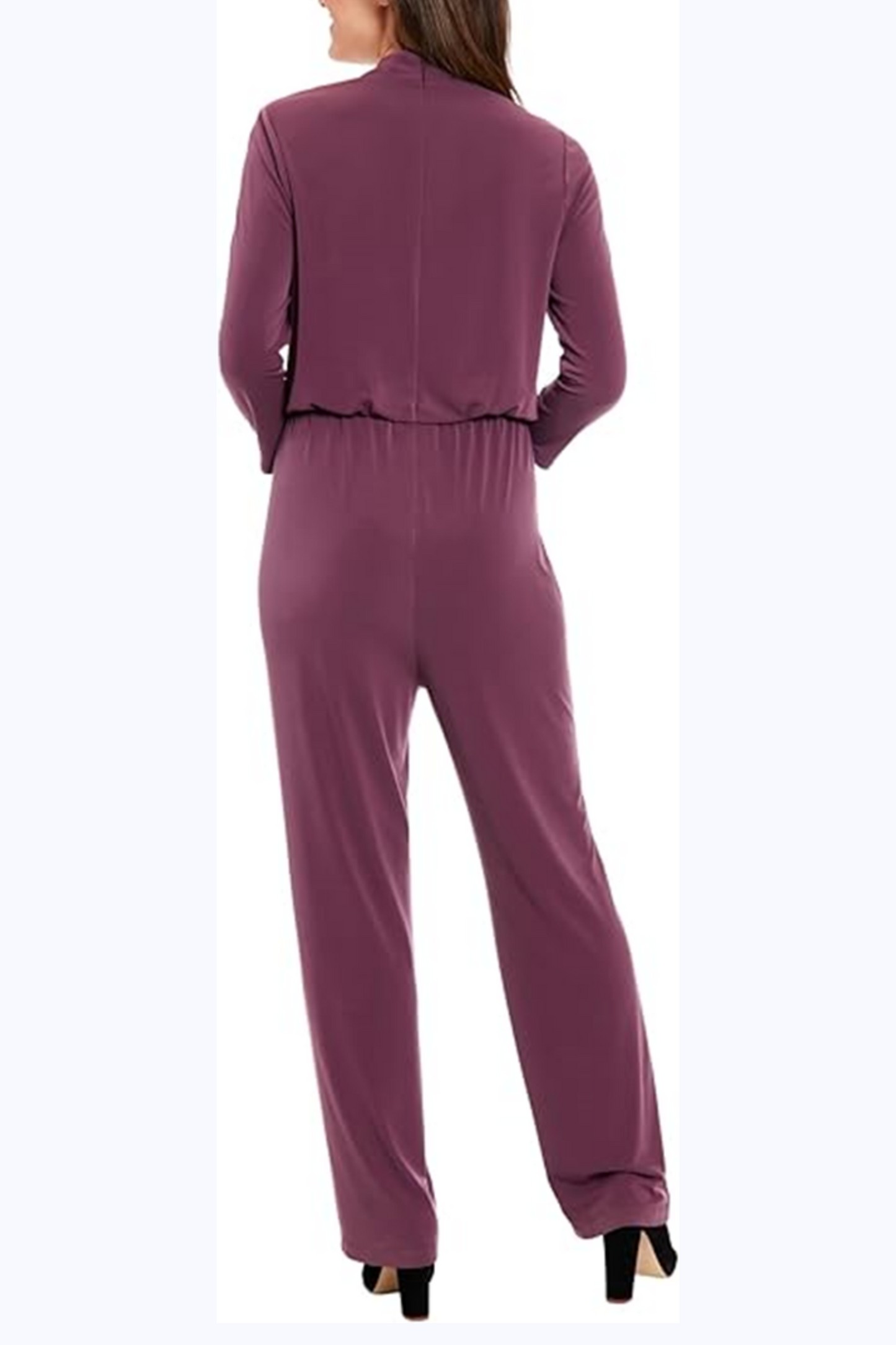 London Times 3/4 Sleeve Cutout Neck Jumpsuit