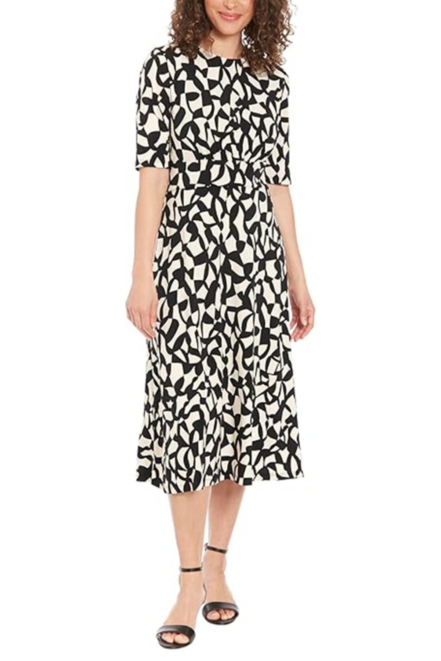 London Times Geometric Print A-Line Midi Dress