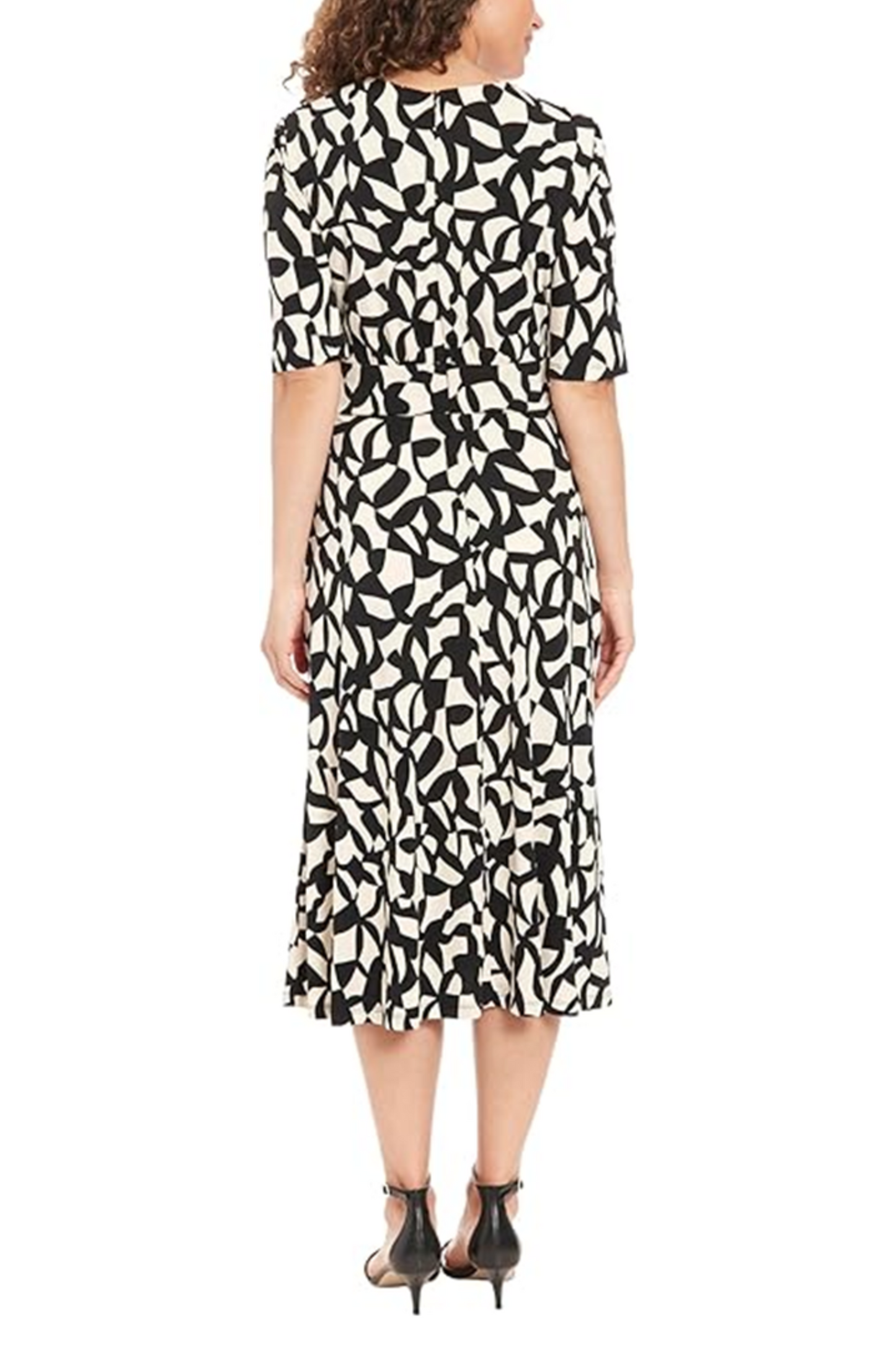 London Times Geometric Print A-Line Midi Dress