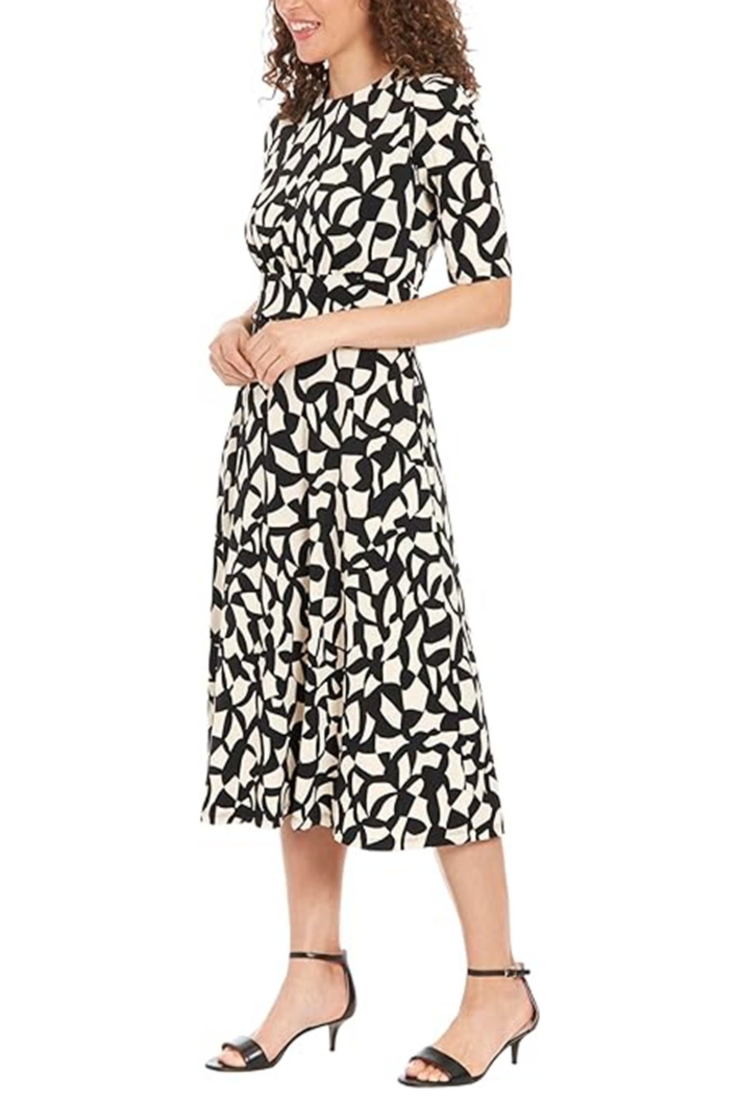 London Times Geometric Print A-Line Midi Dress