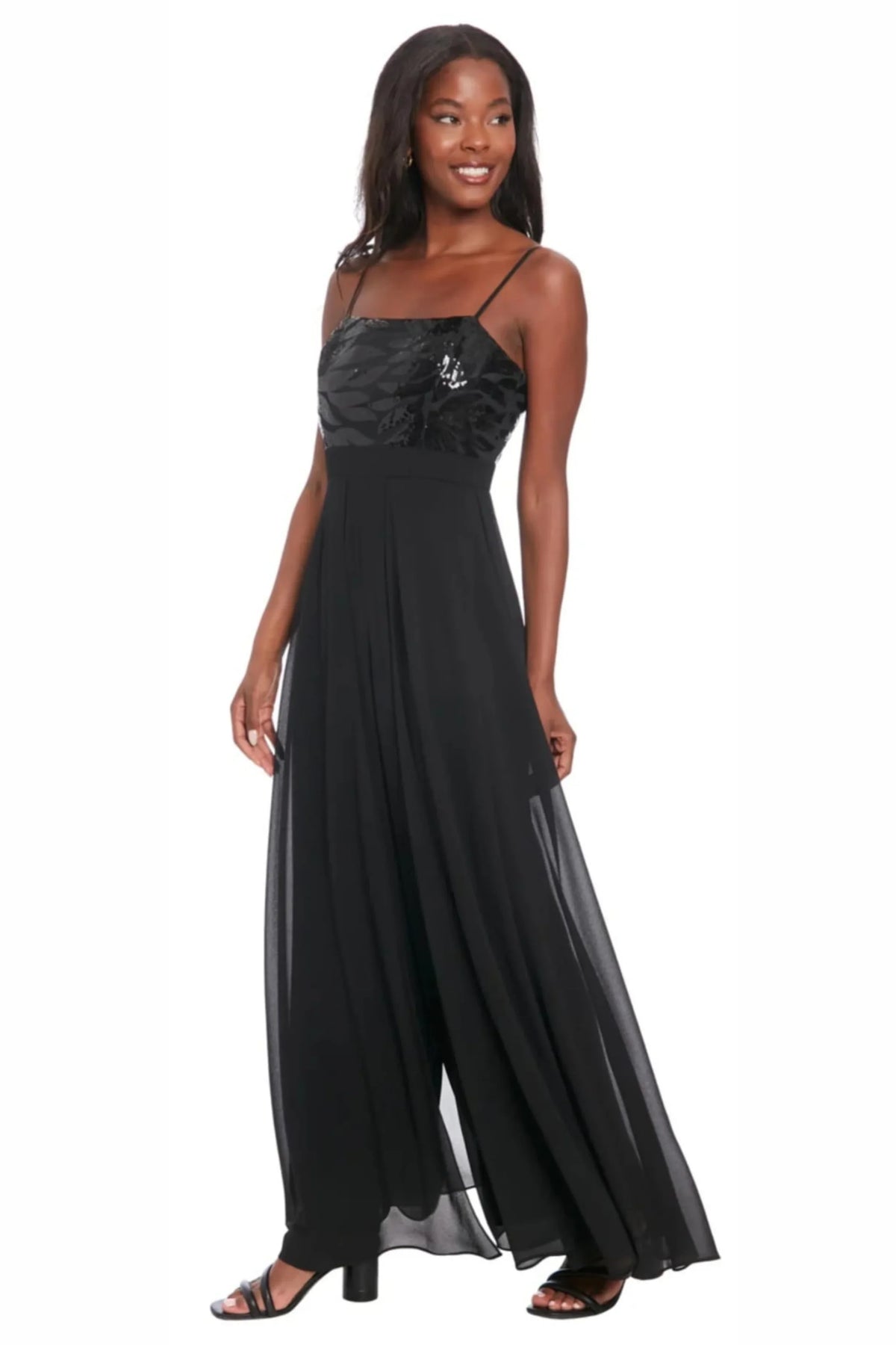 London Times Sequined Metallic Jumpsuit