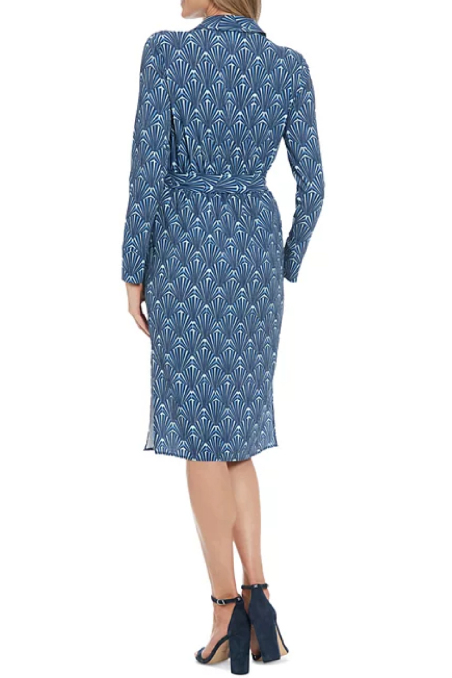 London Times Long Sleeve Geo Print Faux Wrap Dress