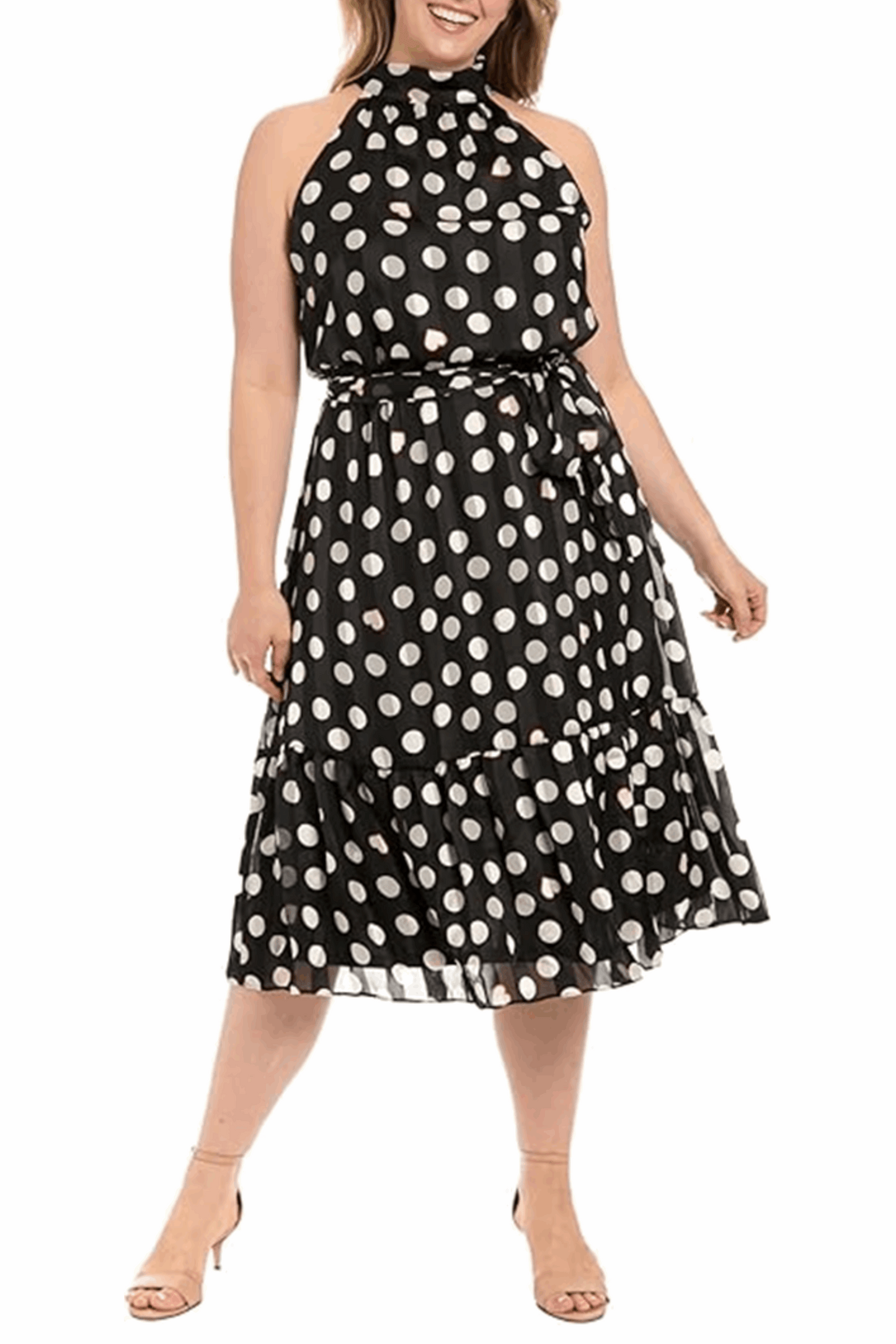 London Times Polka Dot Heart Halter Neck Dress