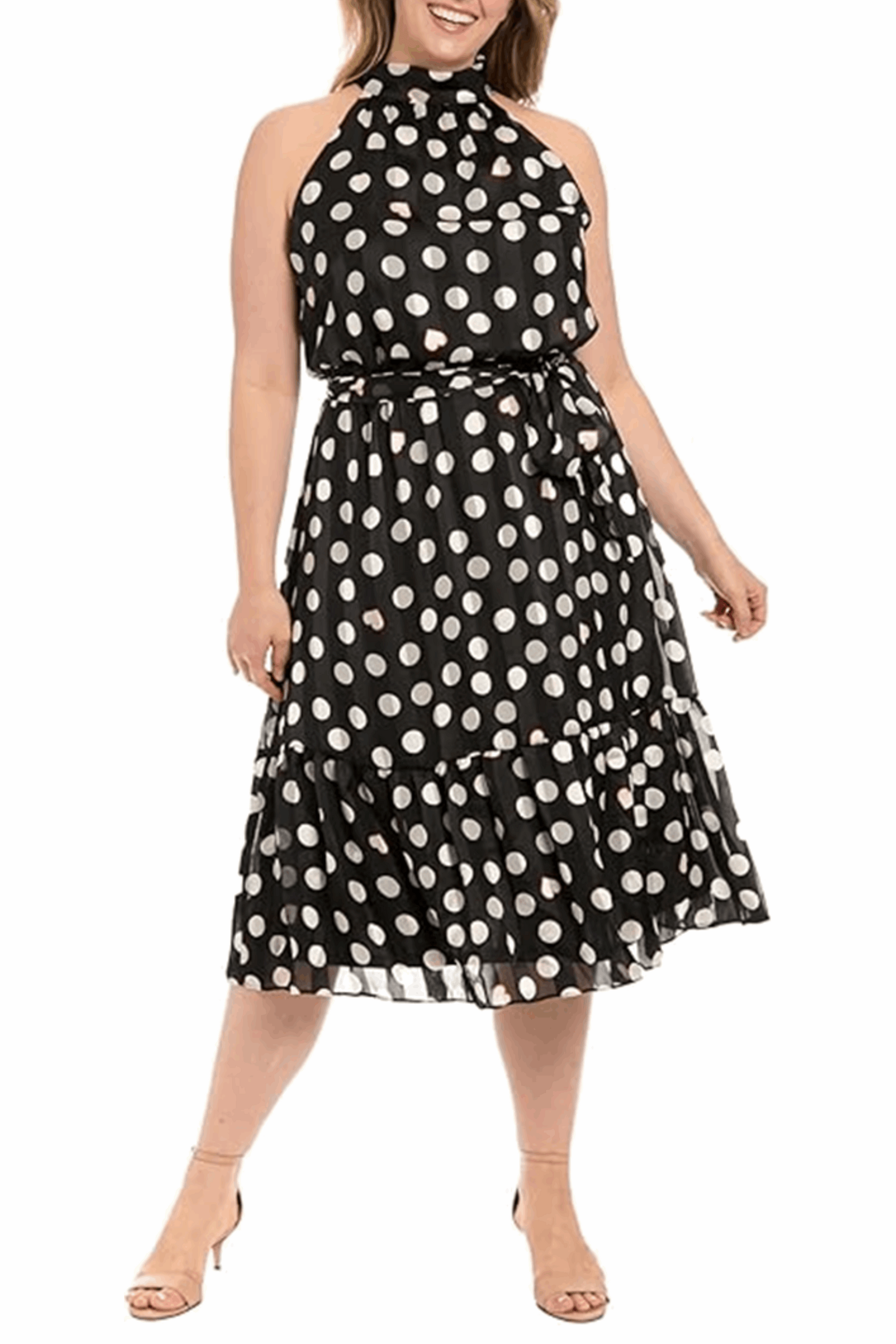 London Times Polka Dot Heart Halter Neck Dress
