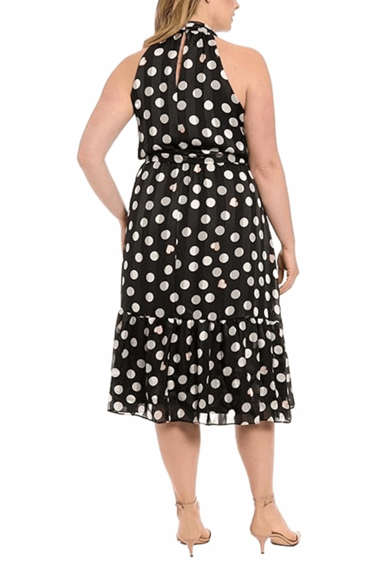 London Times Polka Dot Heart Halter Neck Dress