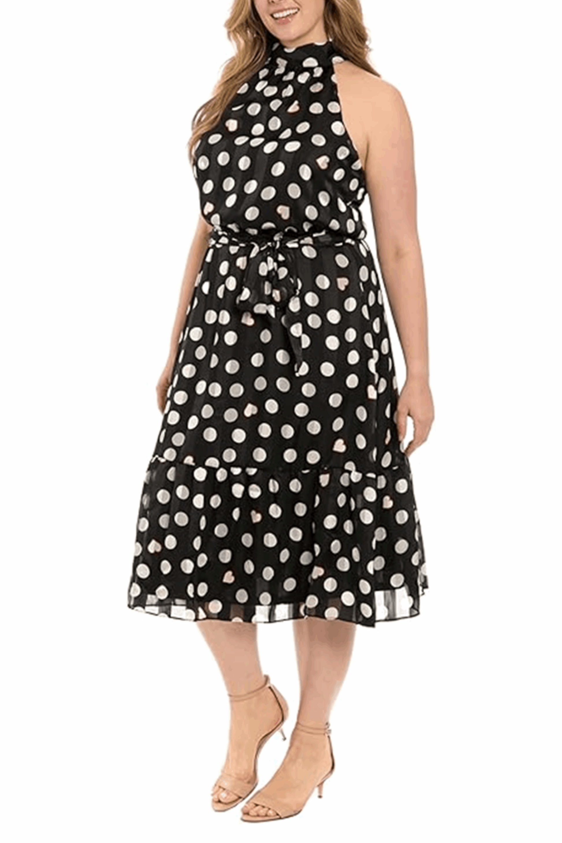London Times Polka Dot Heart Halter Neck Dress