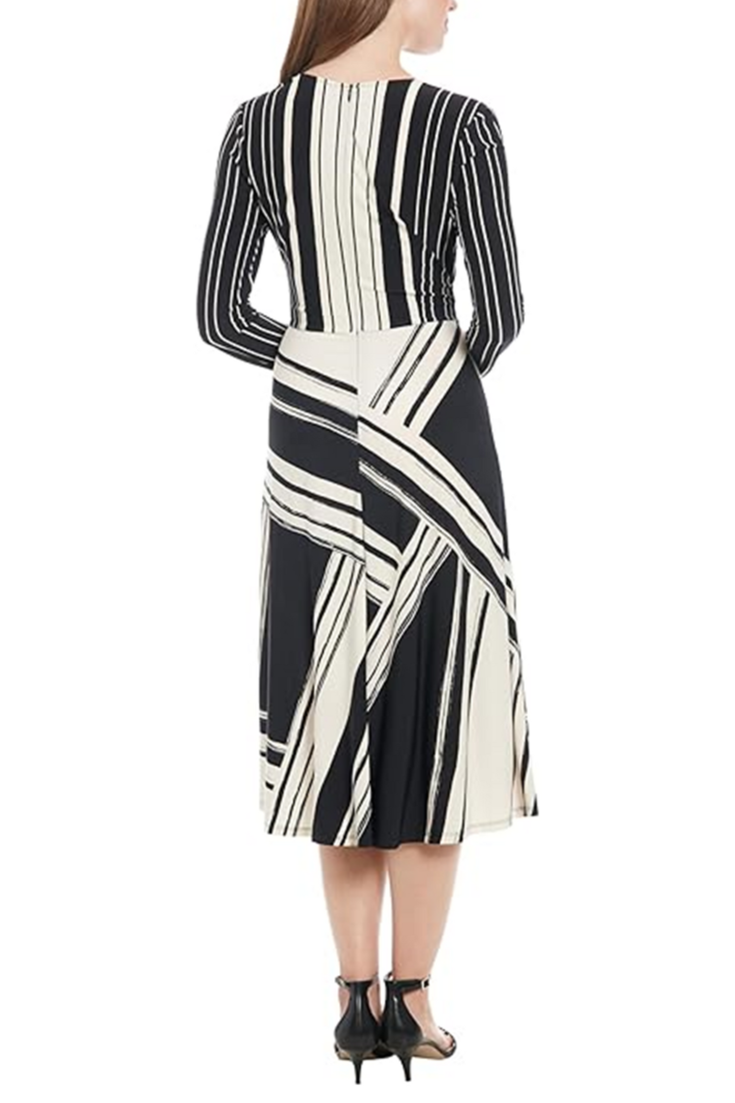 London Times Long Sleeve A-Line Faux Wrap Dress