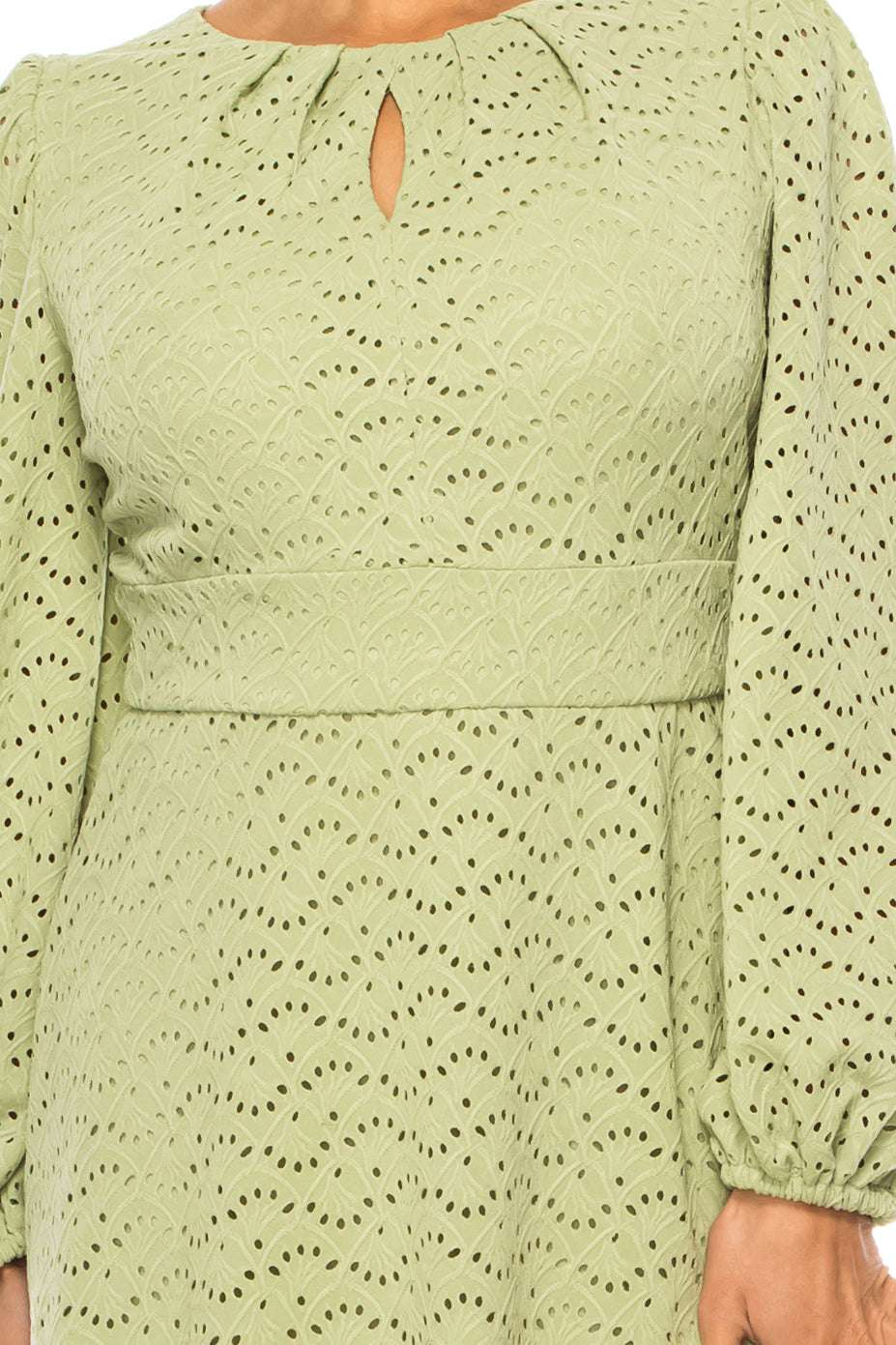 London Times Long Sleeve Keyhole Eyelet Dress