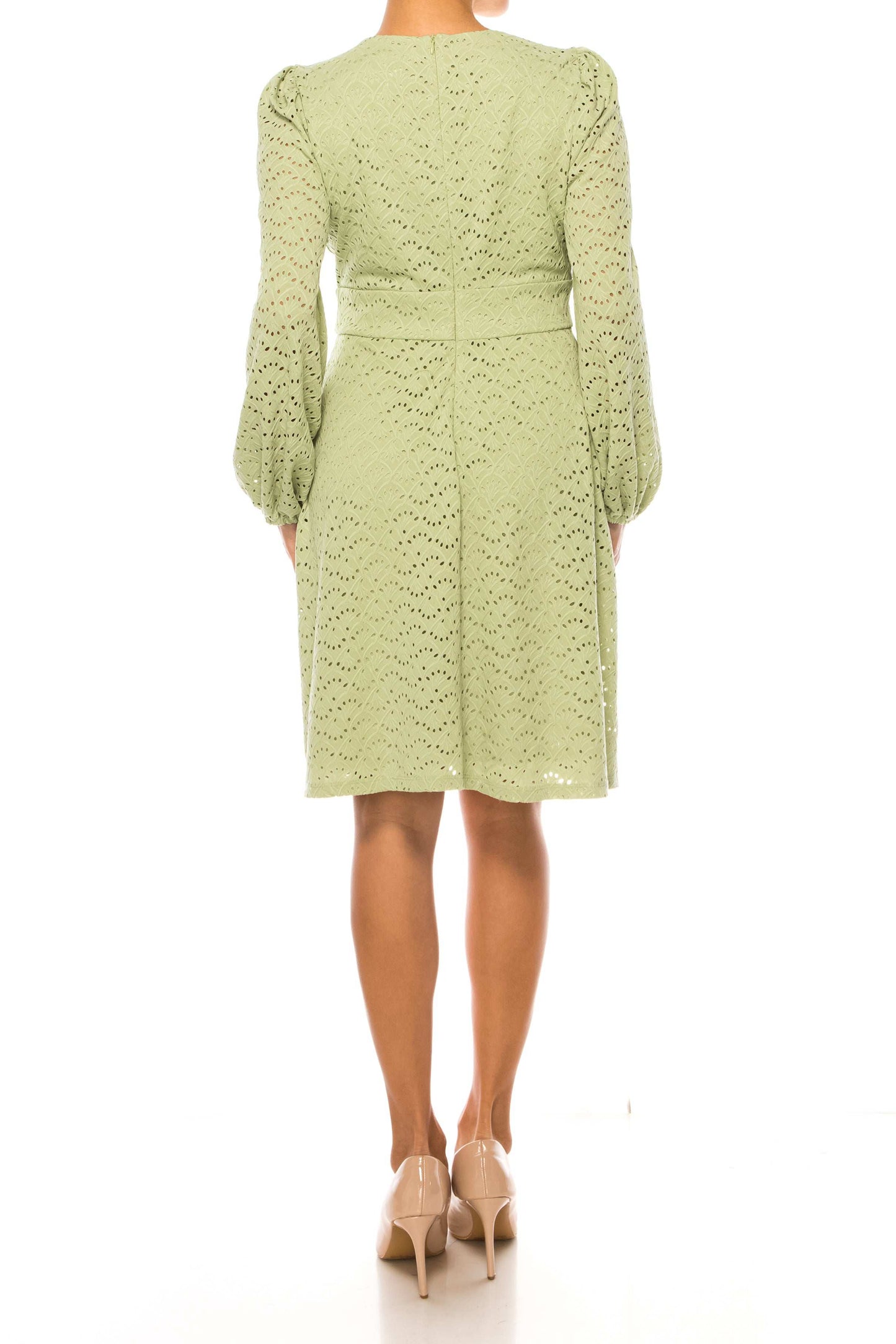 London Times Long Sleeve Keyhole Eyelet Dress