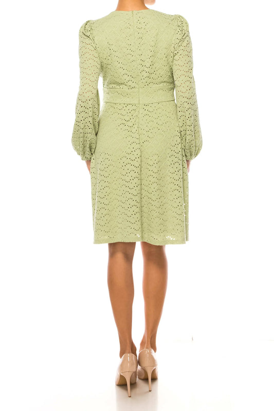 London Times Long Sleeve Keyhole Eyelet Dress