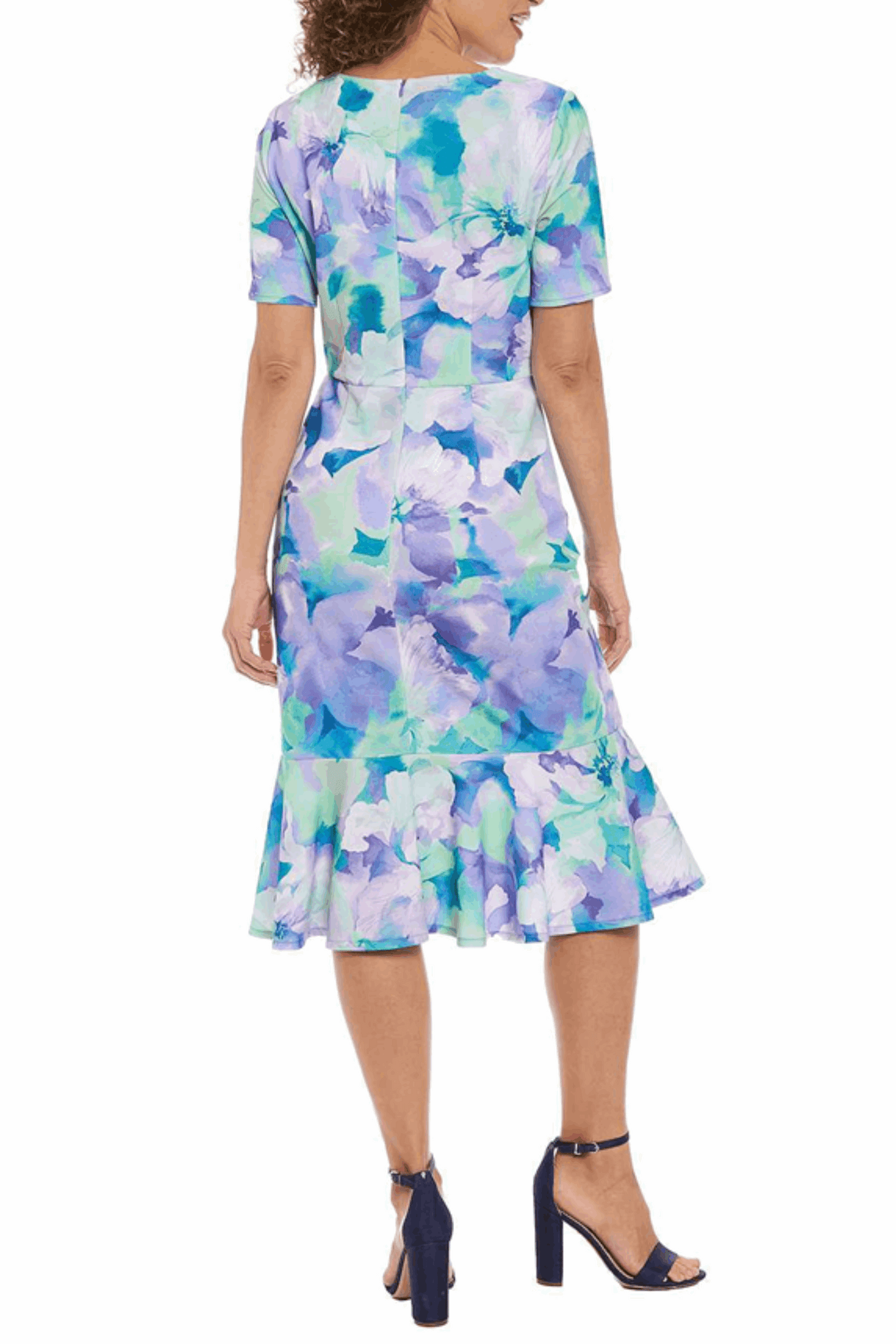 London Times Twisted Waist V-Neck Floral Dress