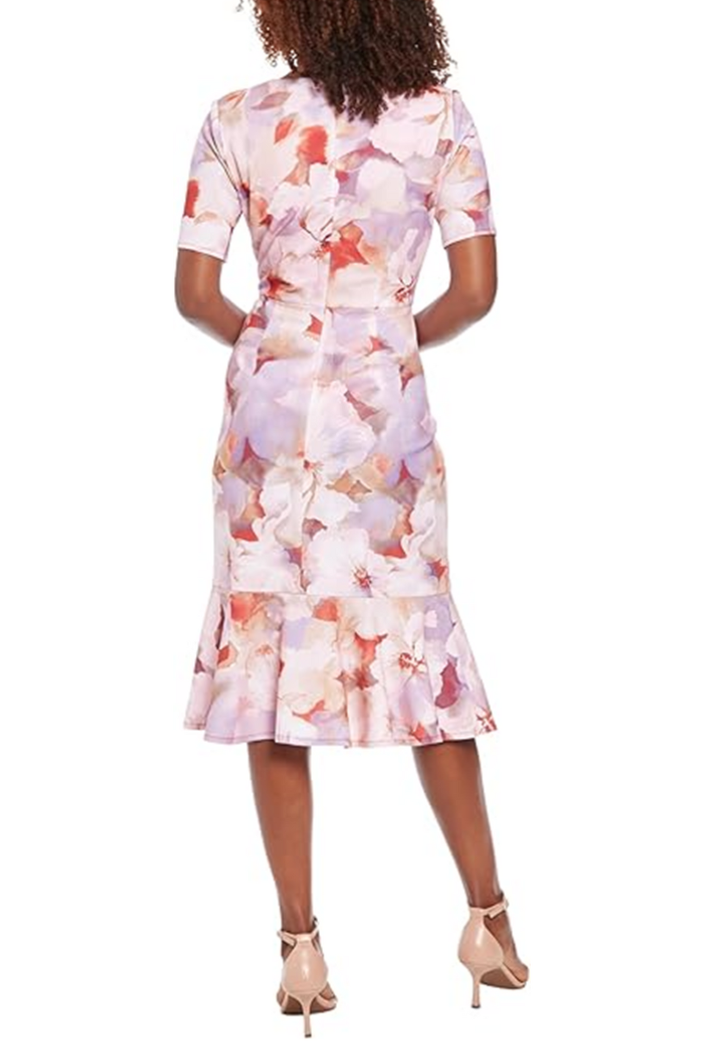 London Times Twisted Waist V-Neck Floral Dress