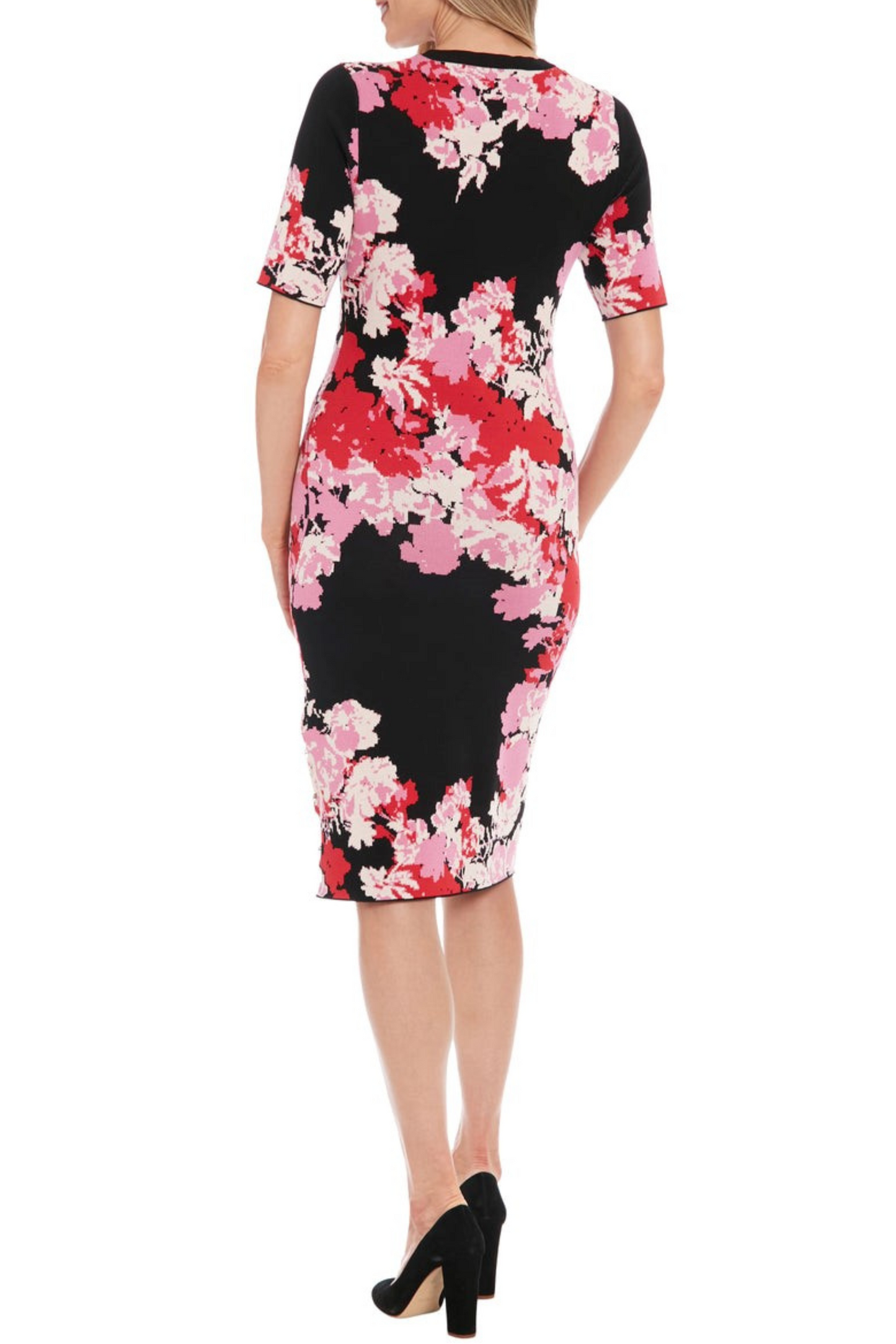 London Times Short Sleeve Floral Sweater Dress