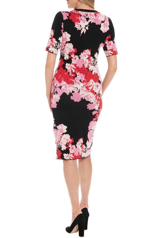 London Times Short Sleeve Floral Sweater Dress