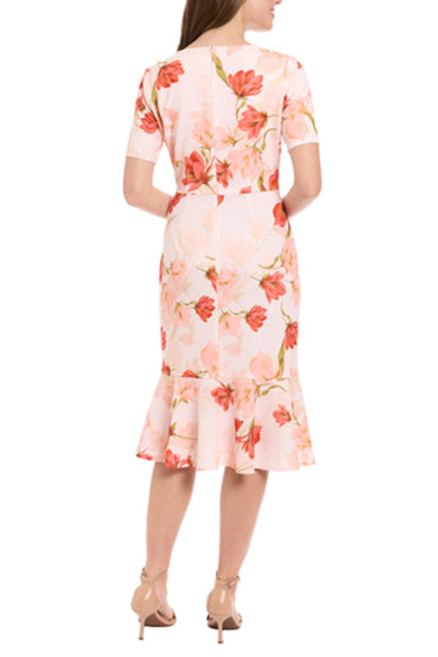 London Times Floral Twisted Waist V-Neck Dress