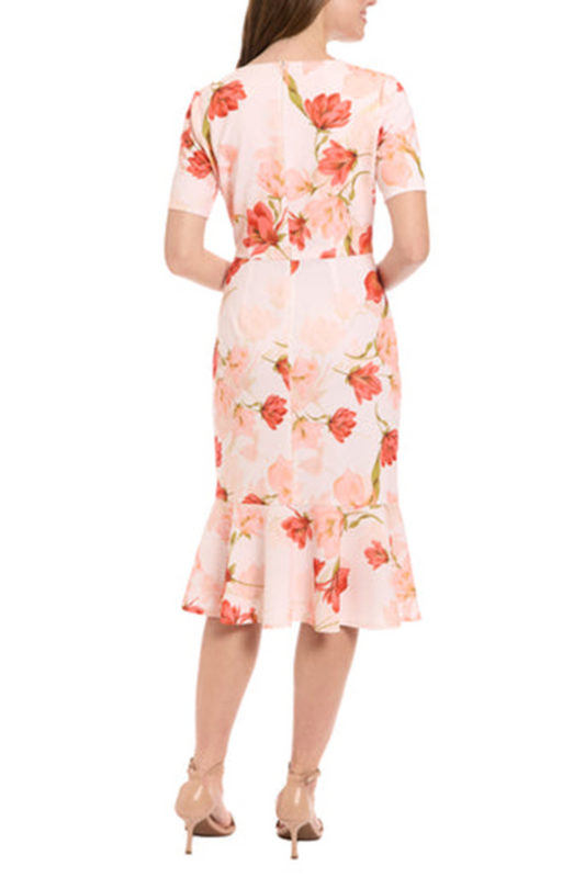 London Times Floral Twisted Waist V-Neck Dress