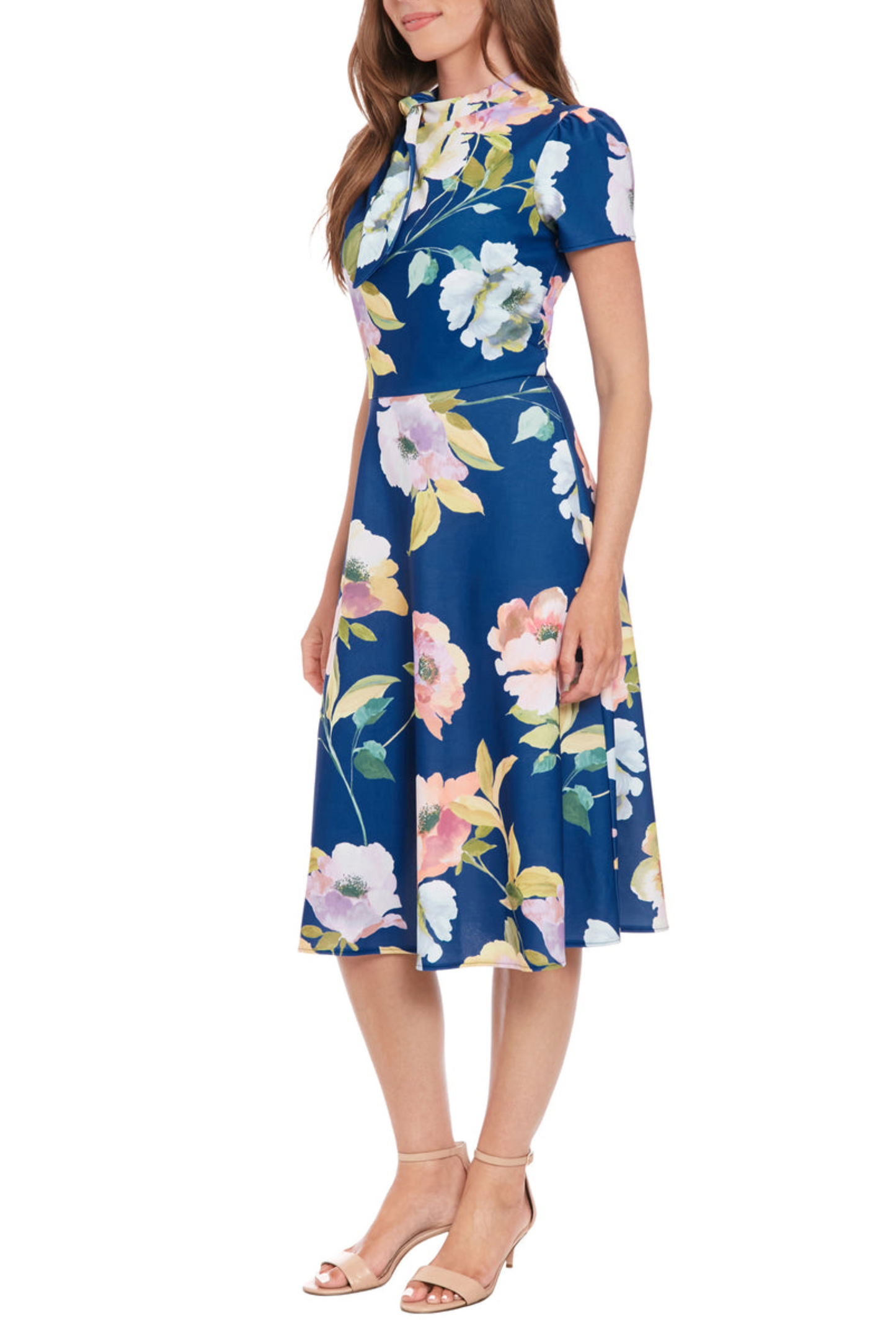 London Times Short Sleeve Floral Fit & Flare Dress