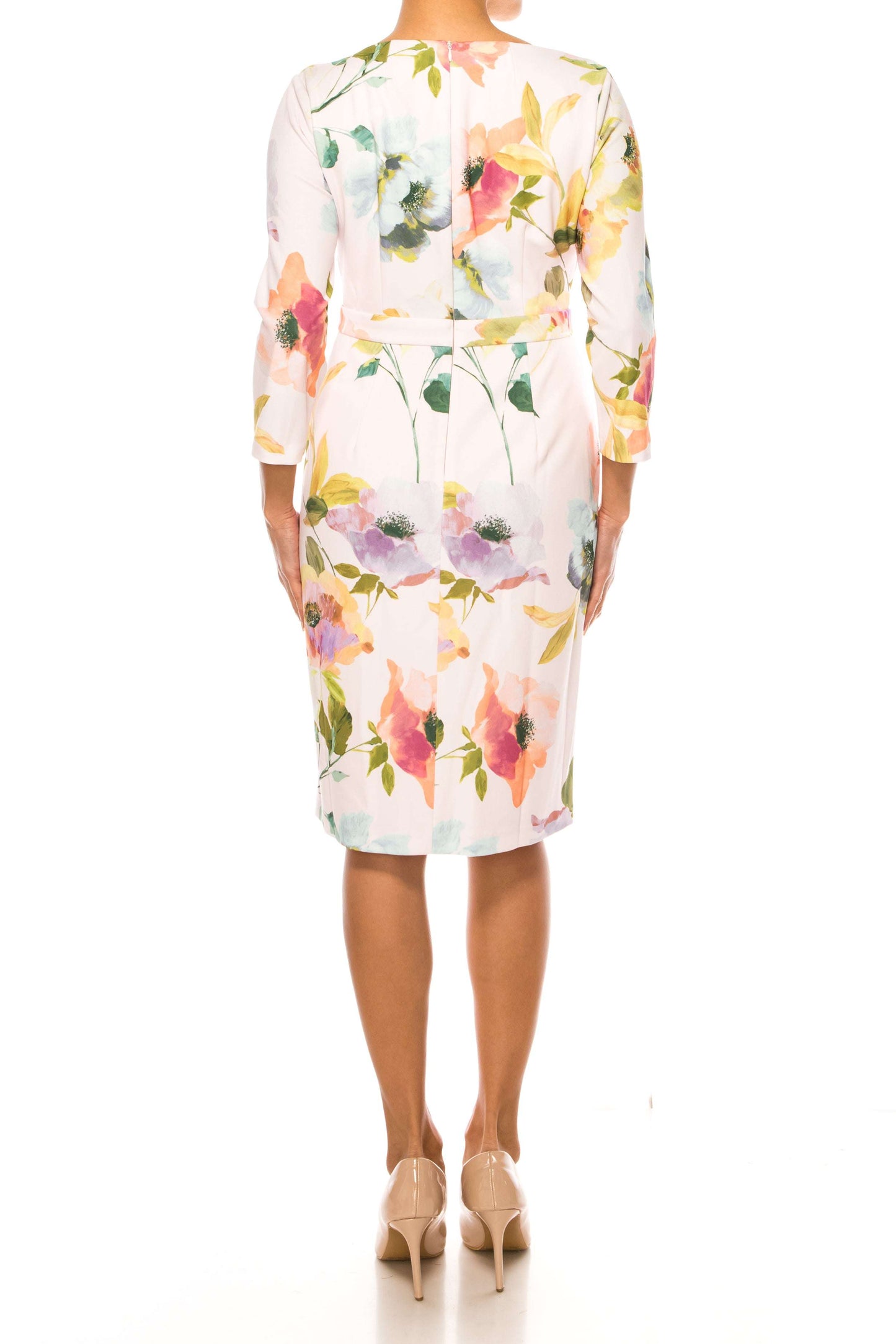 London Times Floral Bow Neck Sheath Dress