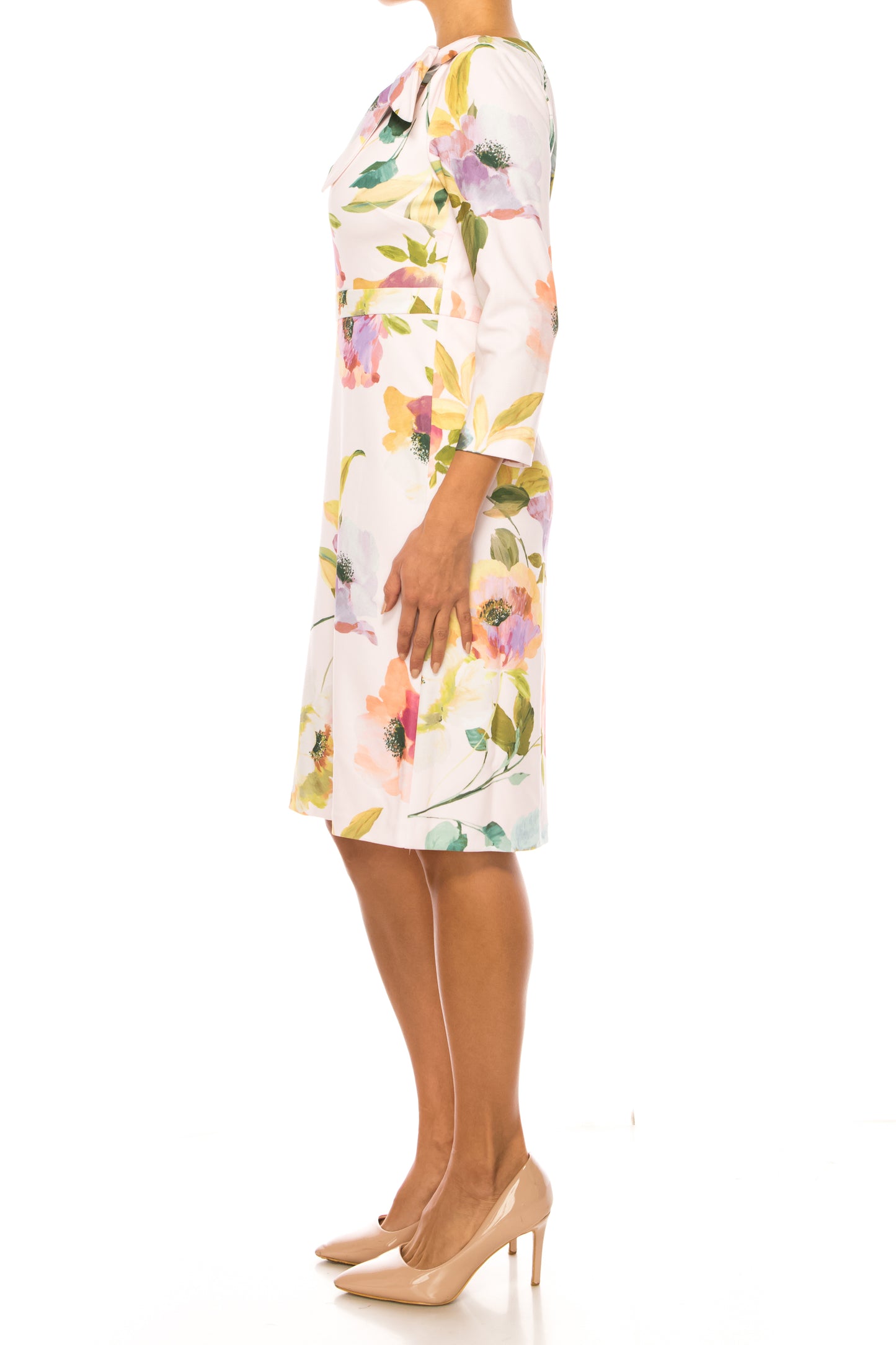 London Times Floral Bow Neck Sheath Dress