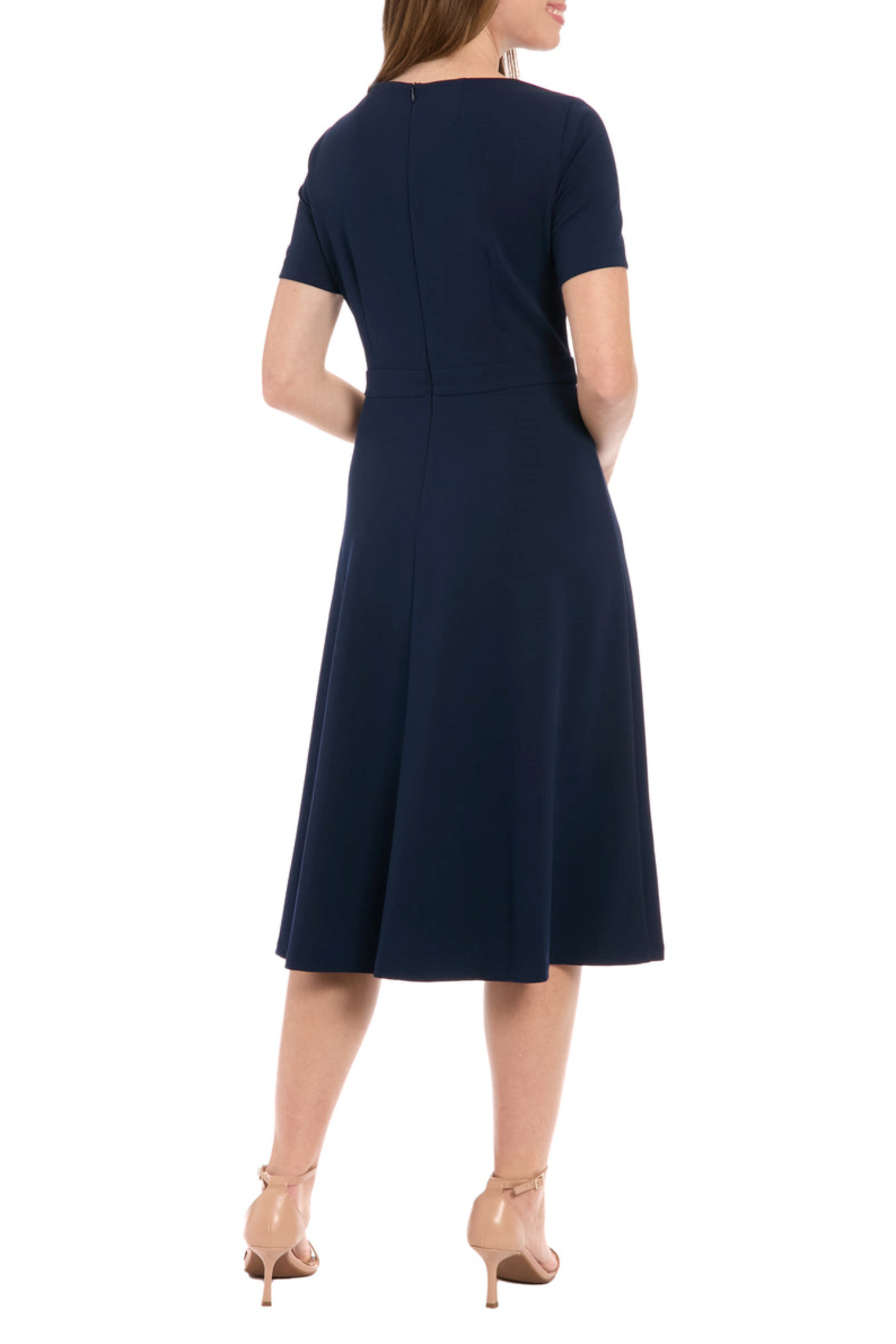 London Times Bow Neck Short Sleeve A-Line Dress