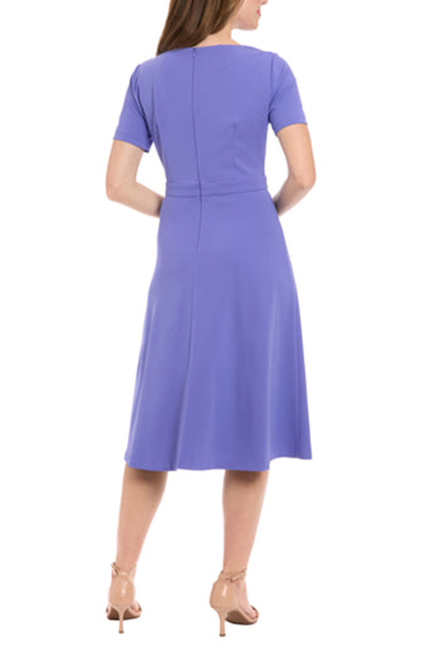 London Times Bow Neck Short Sleeve A-Line Dress