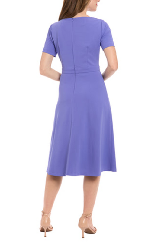 London Times Bow Neck Short Sleeve A-Line Dress
