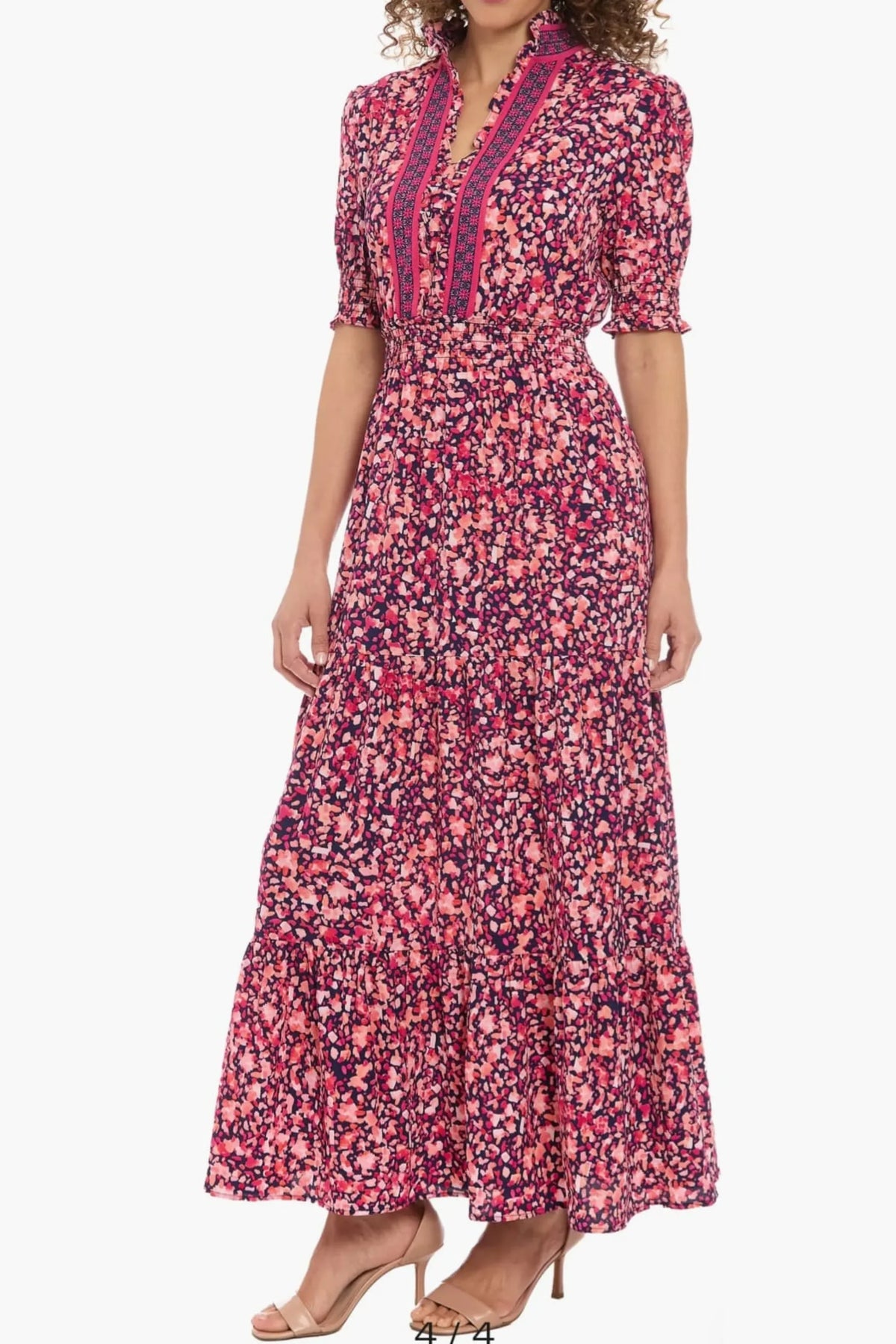London Times Navy Rose Tiered Floral Maxi Dress