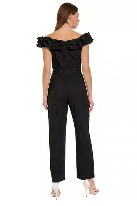 Ivy & Blu Ruffle Top Belted Wide-Leg Jumpsuit