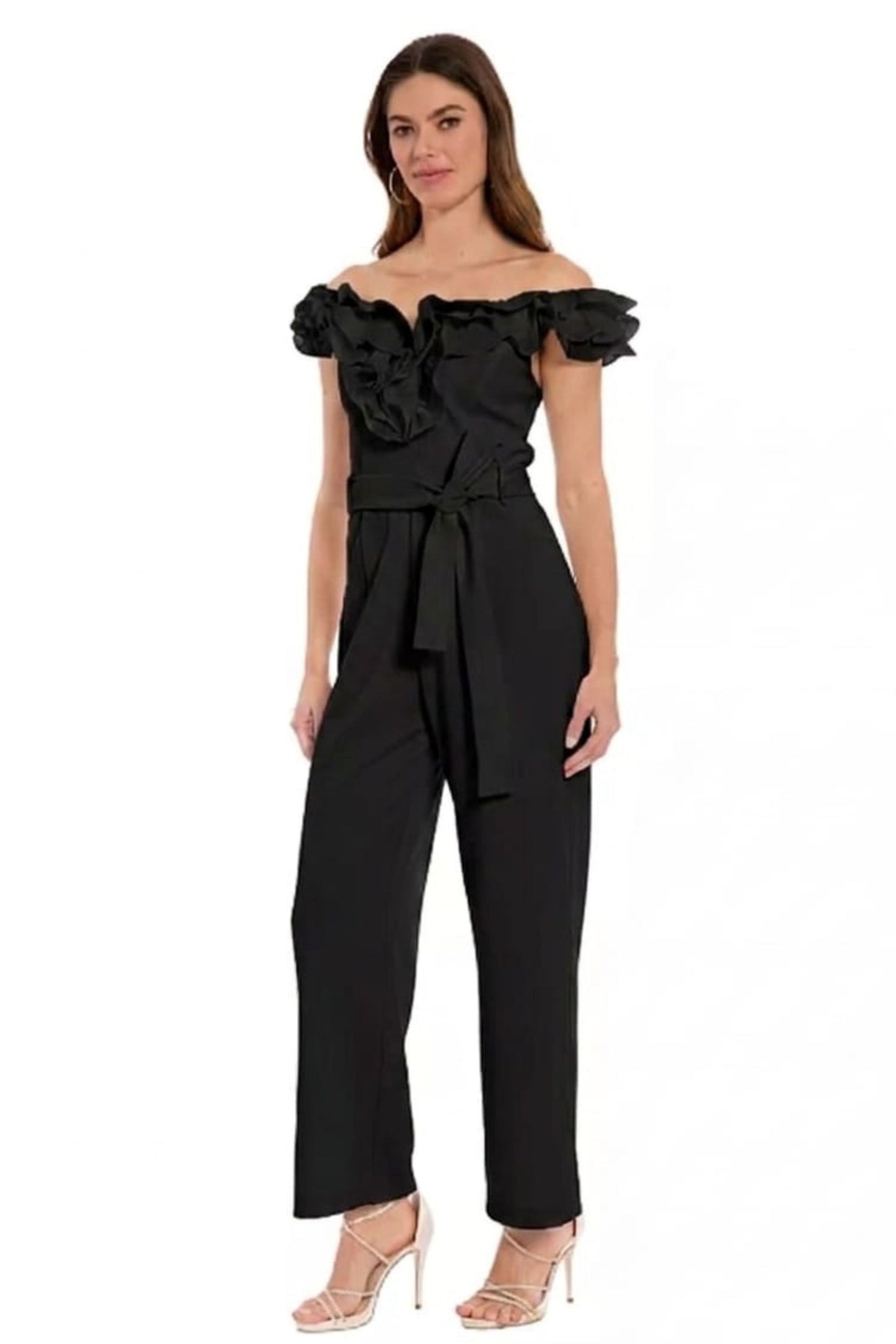 Ivy & Blu Ruffle Top Belted Wide-Leg Jumpsuit