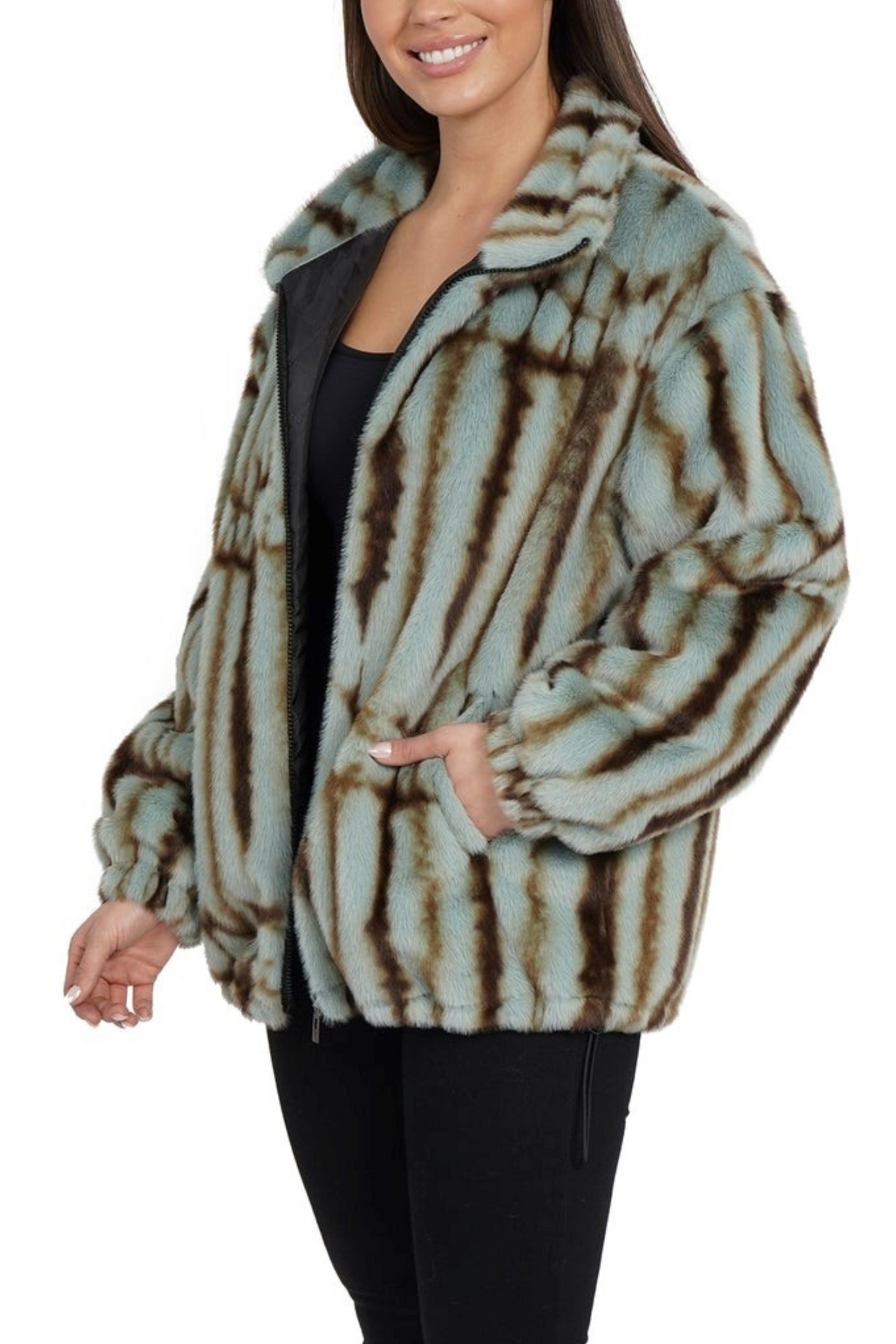Love Token Multicolored Faux-Fur Zippered Jacket