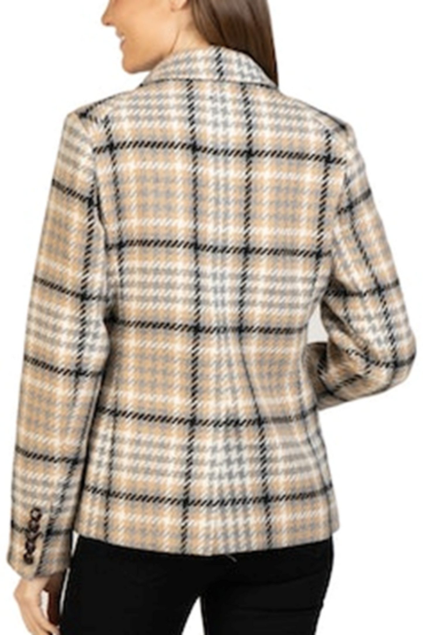 Love Token Double-Breasted Plaid Tweed Blazer