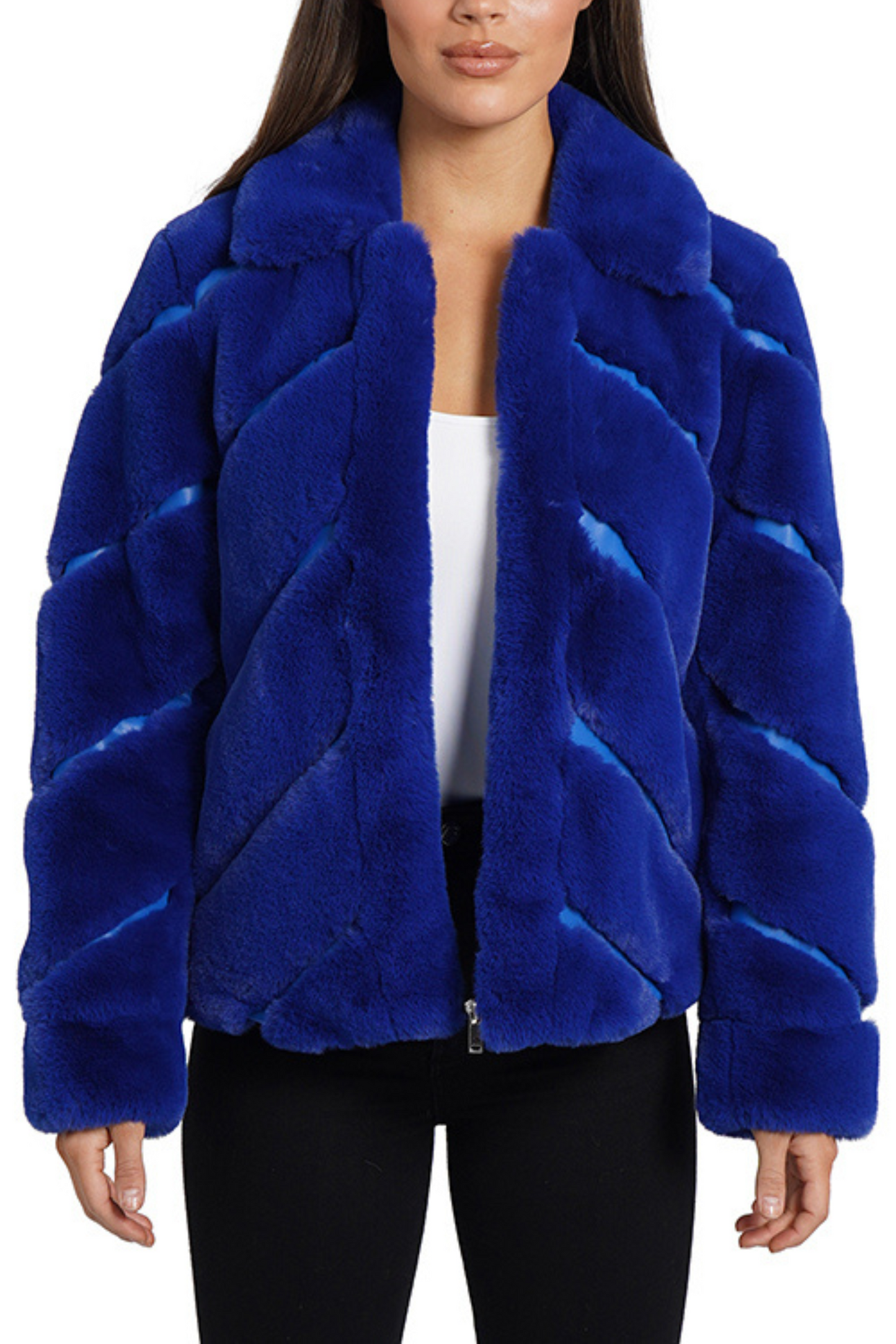 Love Token Diagonal Faux-Leather & Faux-Fur Coat