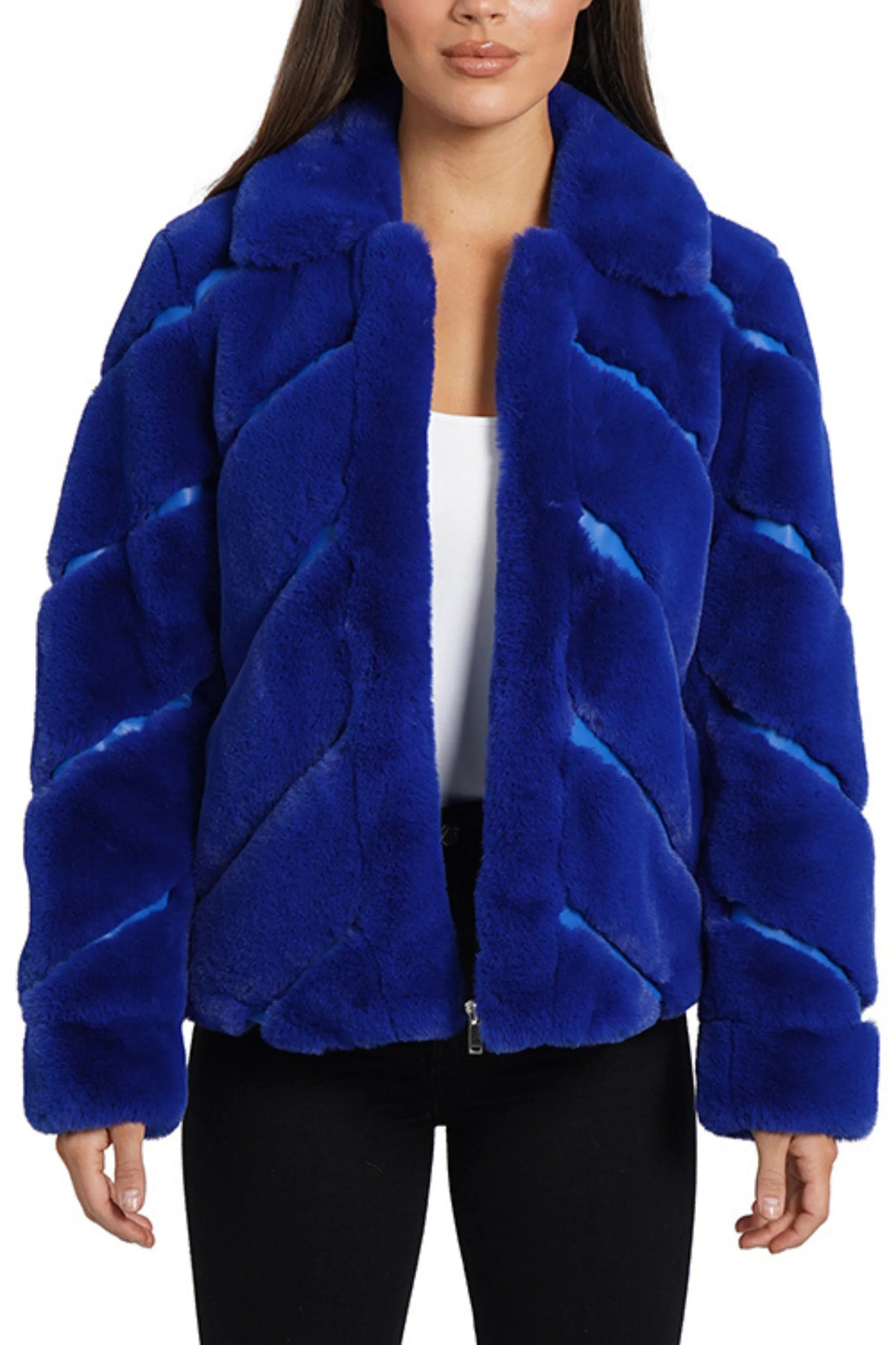 Love Token Diagonal Faux-Leather & Faux-Fur Coat